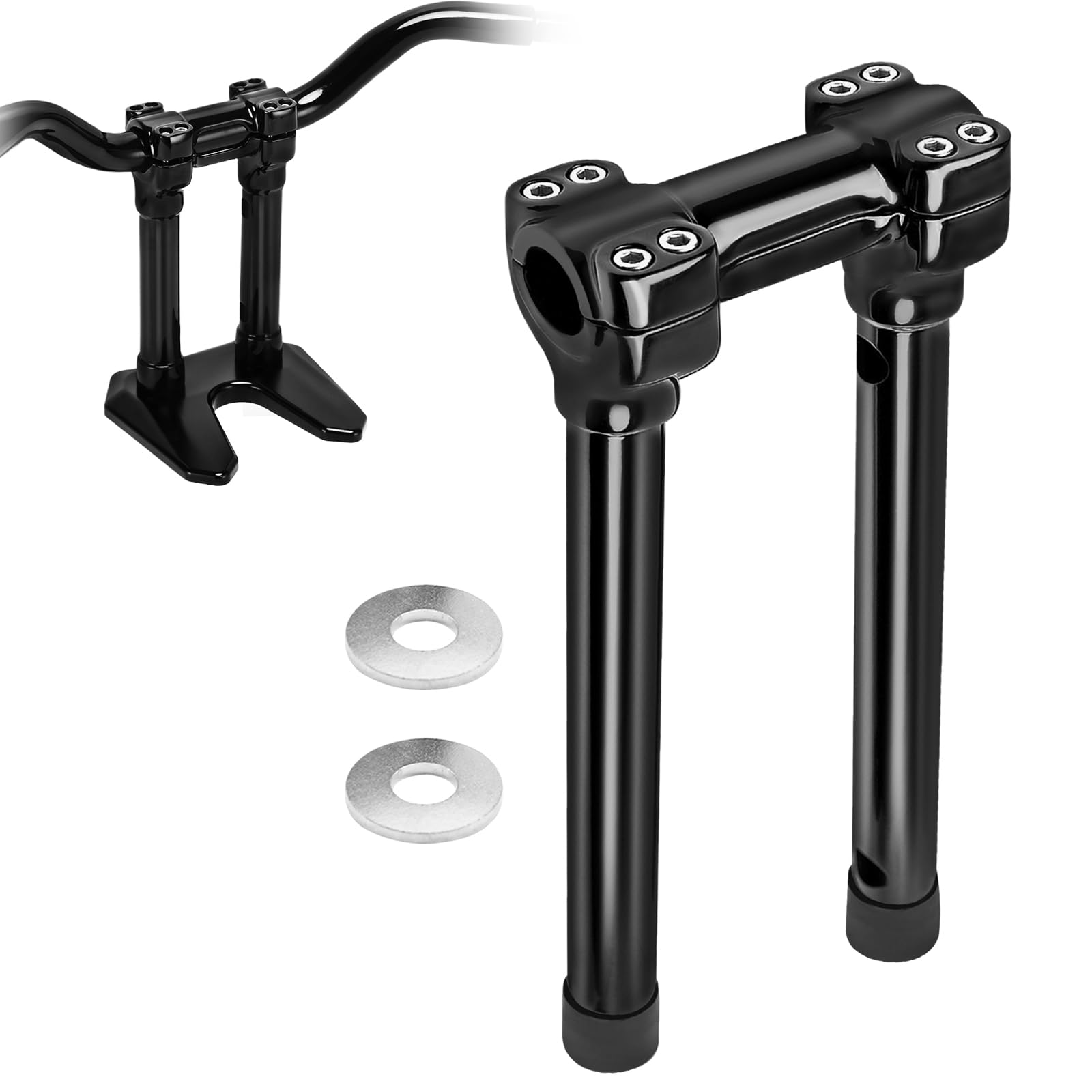 TIGERSGATE 1 inch Diameter Investment-cast steel Risers 12/14 inch Rise One-Piece Handlebar Top Clamp Kit for Dyna Softail Sportster