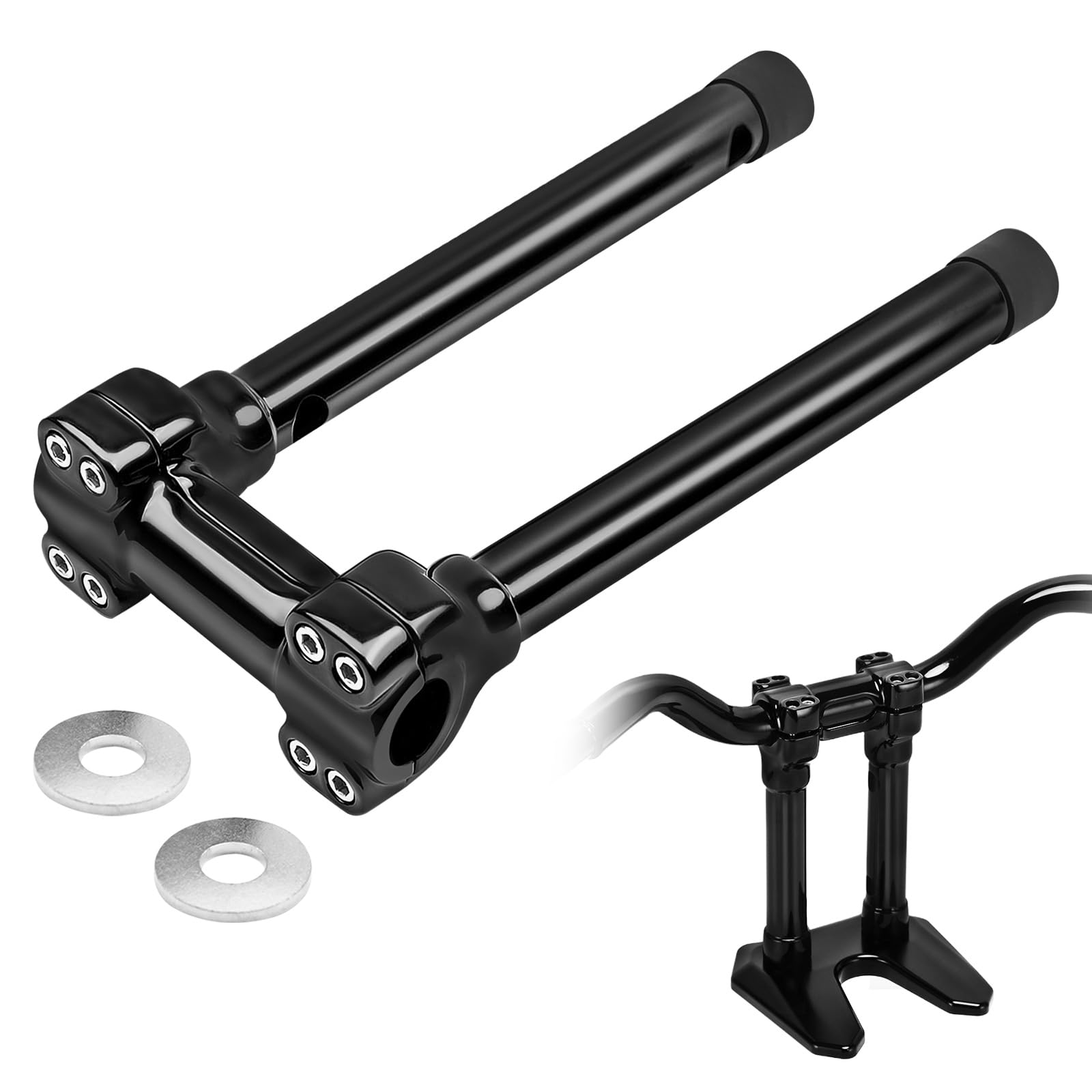 TIGERSGATE 1 inch Diameter Investment-cast steel Risers 12/14 inch Rise One-Piece Handlebar Top Clamp Kit for Dyna Softail Sportster
