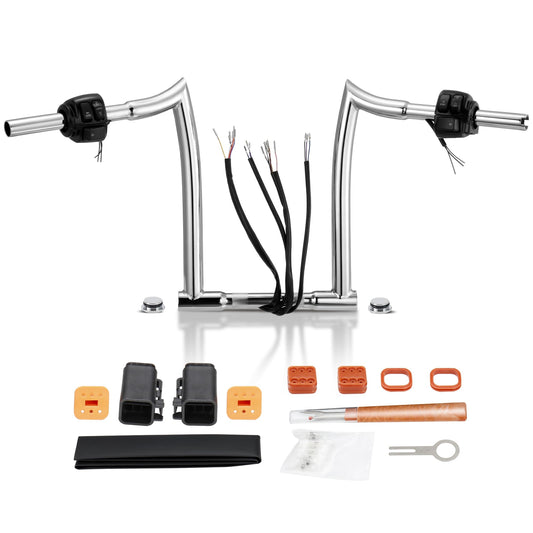 TIGERSGATE 10/12/14/16 inch Pre-wired Ape Hanger for 1996-2006 Sportster Dyna Softail Road King 1 1/4 Handlebars 1 Clamp Diameter Pre-installed Turn Signal Wires & Switch Control Kit