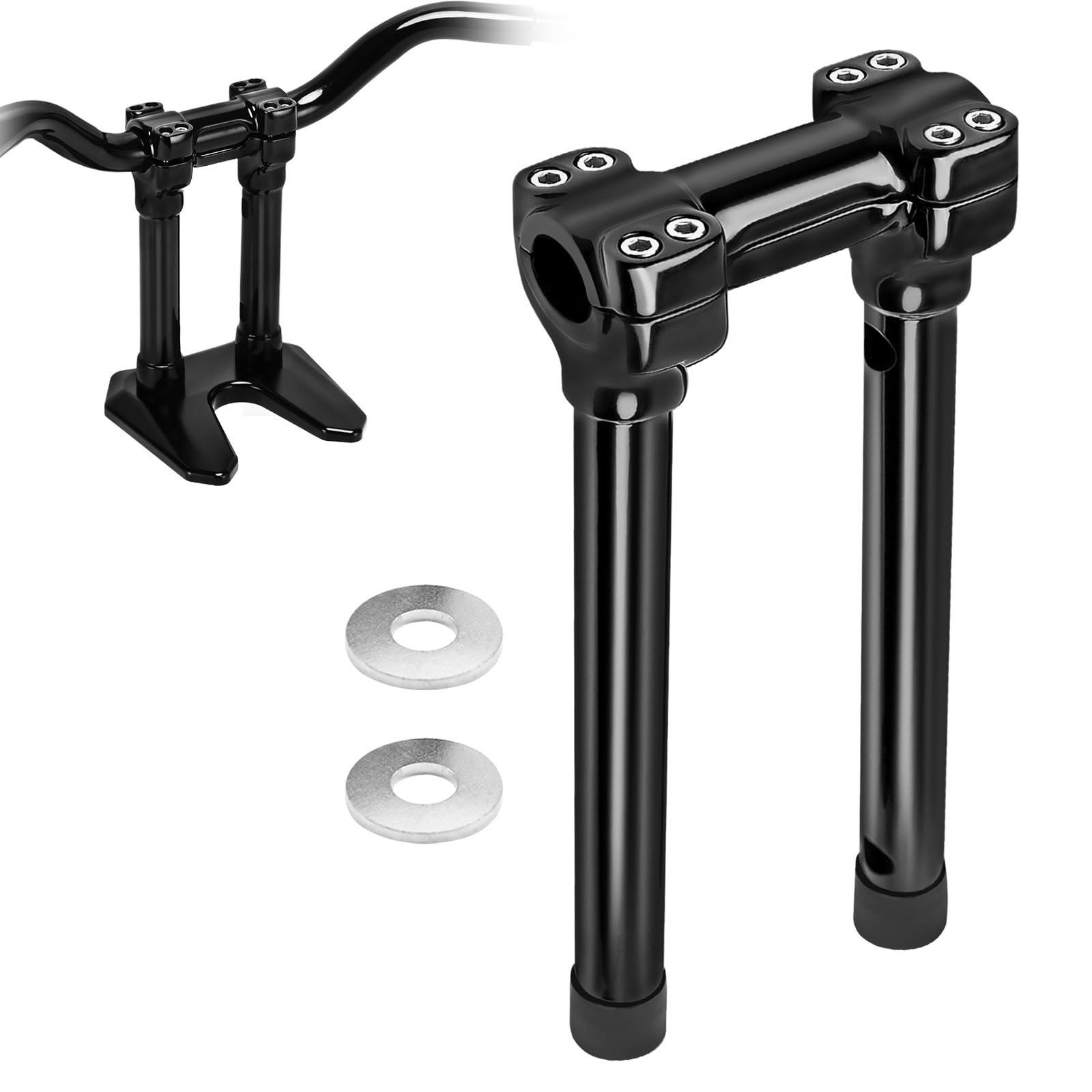 TIGERSGATE 1 inch Diameter Investment-cast steel Risers 12/14 inch Rise One-Piece Handlebar Top Clamp Kit for Dyna Softail Sportster