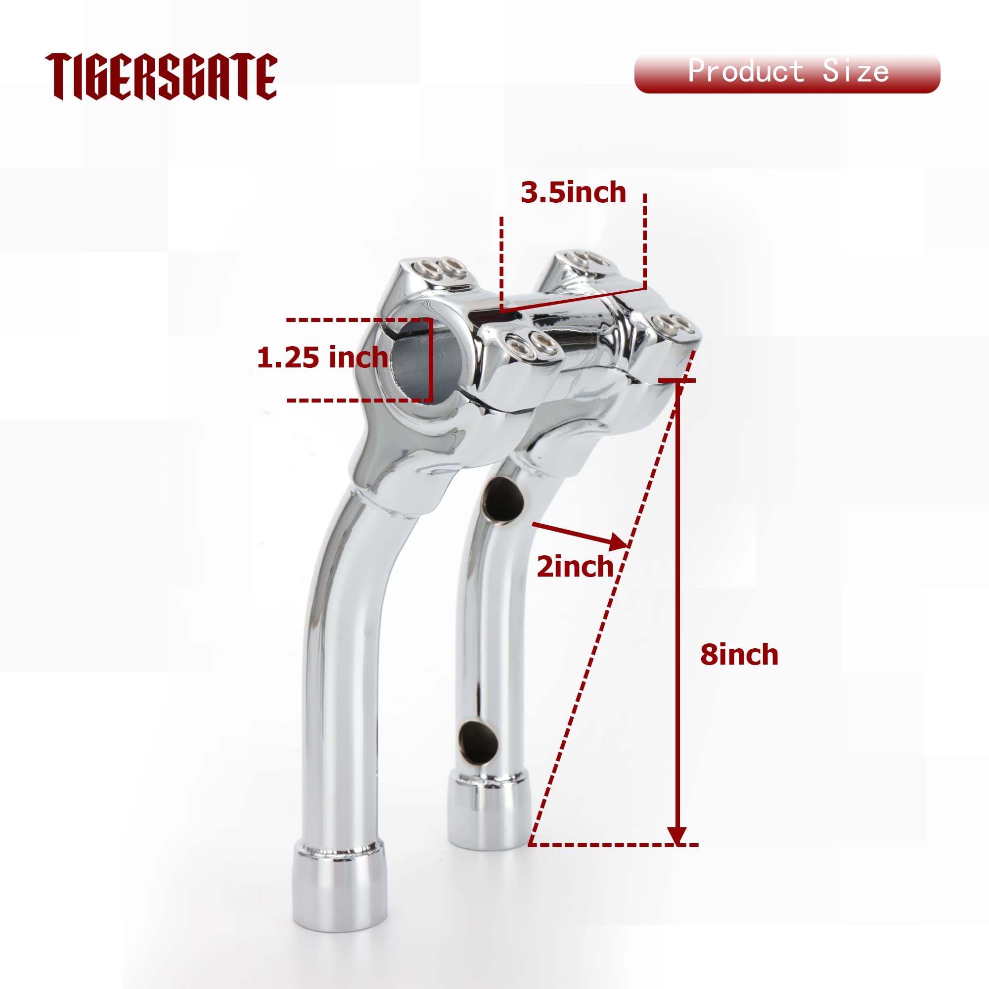 TIGERSGATE Chrome 8 Inch Riser 1-1/4 Murdock Pullback Risers for Harley
