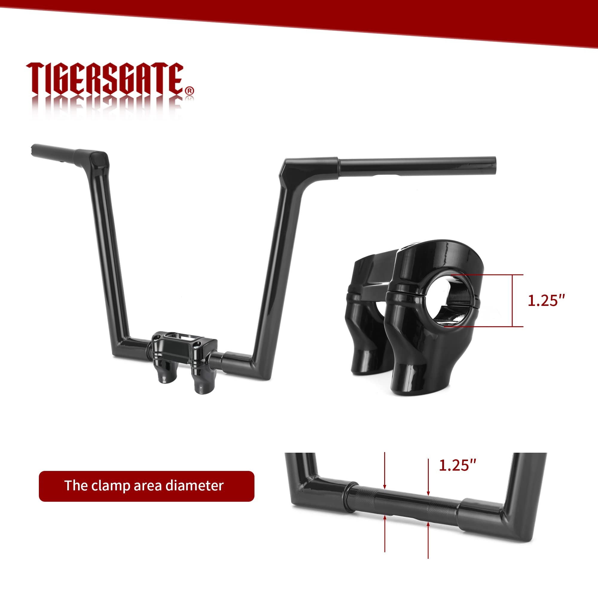 TIGERSGATE Black 2 Rise 1 Pull Back 1.25 Mount Handlebar Risers for 2018-up Harley Street Bob FXBB, Softail Standard FXST, Breakout FXBR, Breakout 117 FXBRS & 2021-Later Street Bob 114 FXBBS Models
