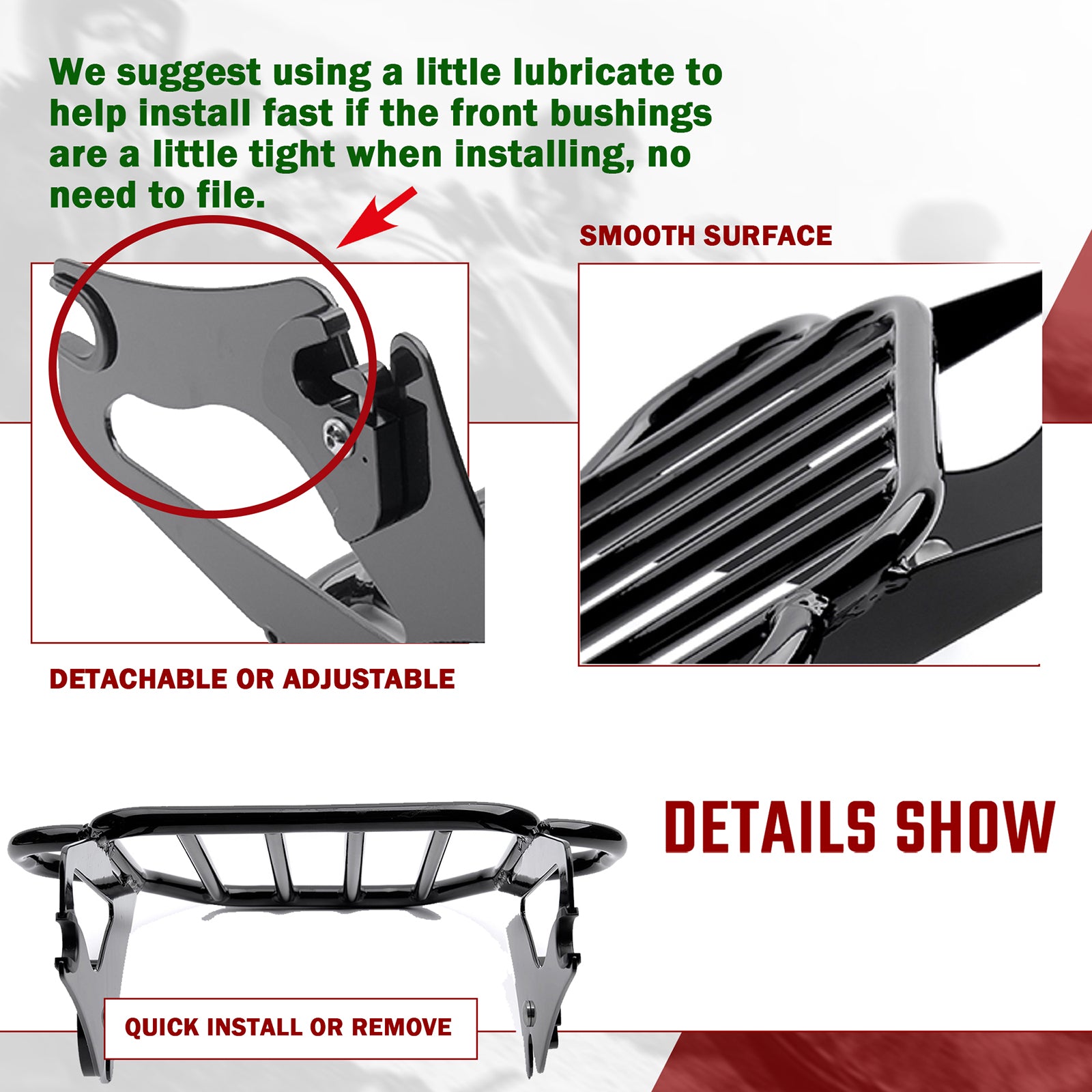 MoKitDora Detachable Two-Up Luggage Rack Rear Mounting Rack Compatible with Harley Touring Road King Road Glide Street Glide Electra Glide 2009-up, Black