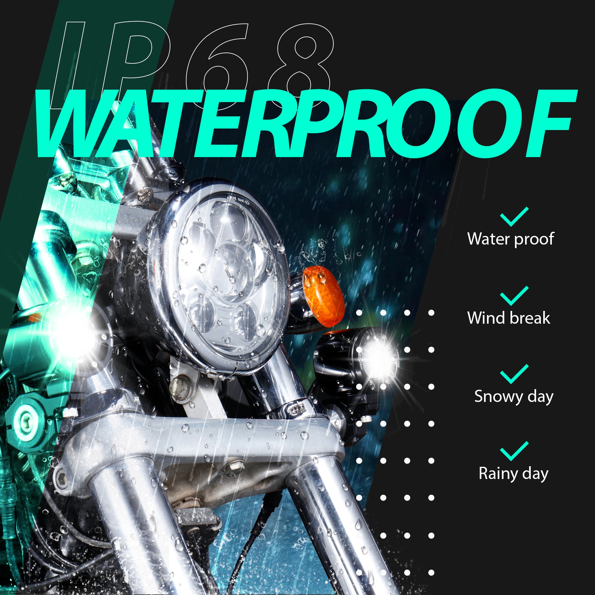 MoKitDora Harley Motorcycle Auxiliary Light Kit Driving Spotlights Fog Light with Mount Brackets Wire Harness Waterproof 72W for 41MM Front Fork