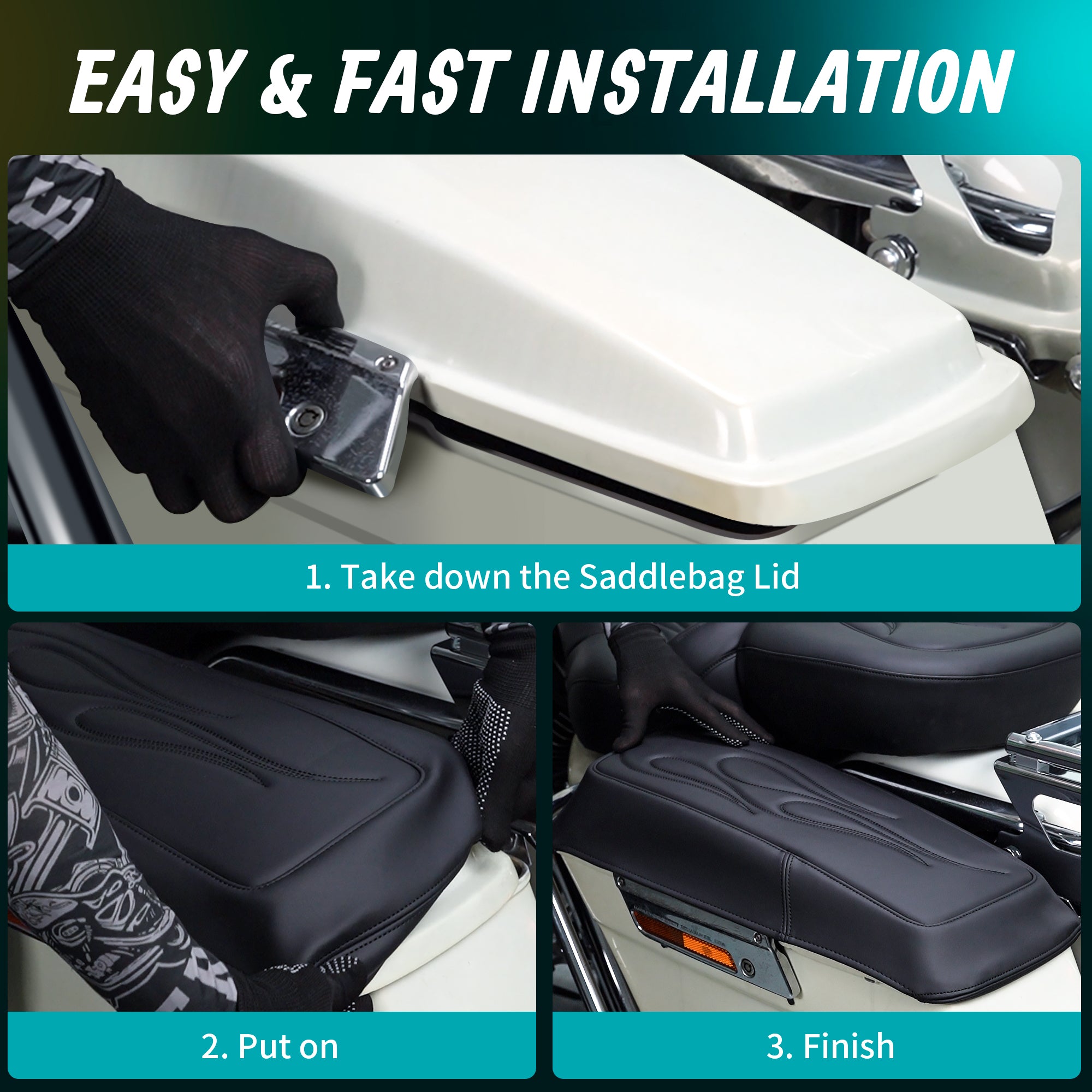 MoKitDora Saddlebag Lid Bra Covers Microfiber Leather Compatible with 2014-up Harley Touring FL Road King Road Glide Electra Glide Street Glide, Stripes Stitched