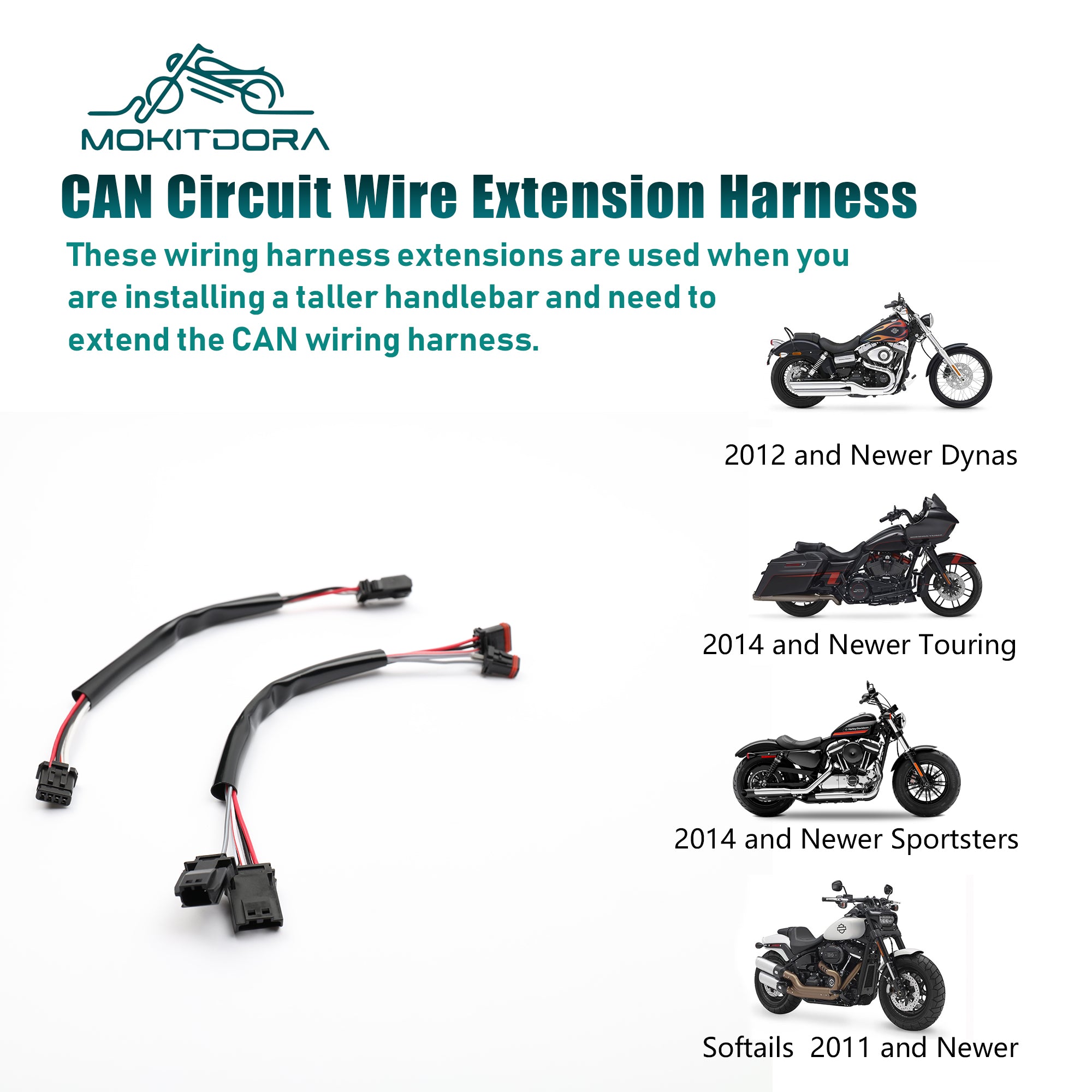 MoKitDora Handlebar Extended Wire Harness CAN-Bus Switch Wiring for Harley Softail Touring Dyna Sportster Models