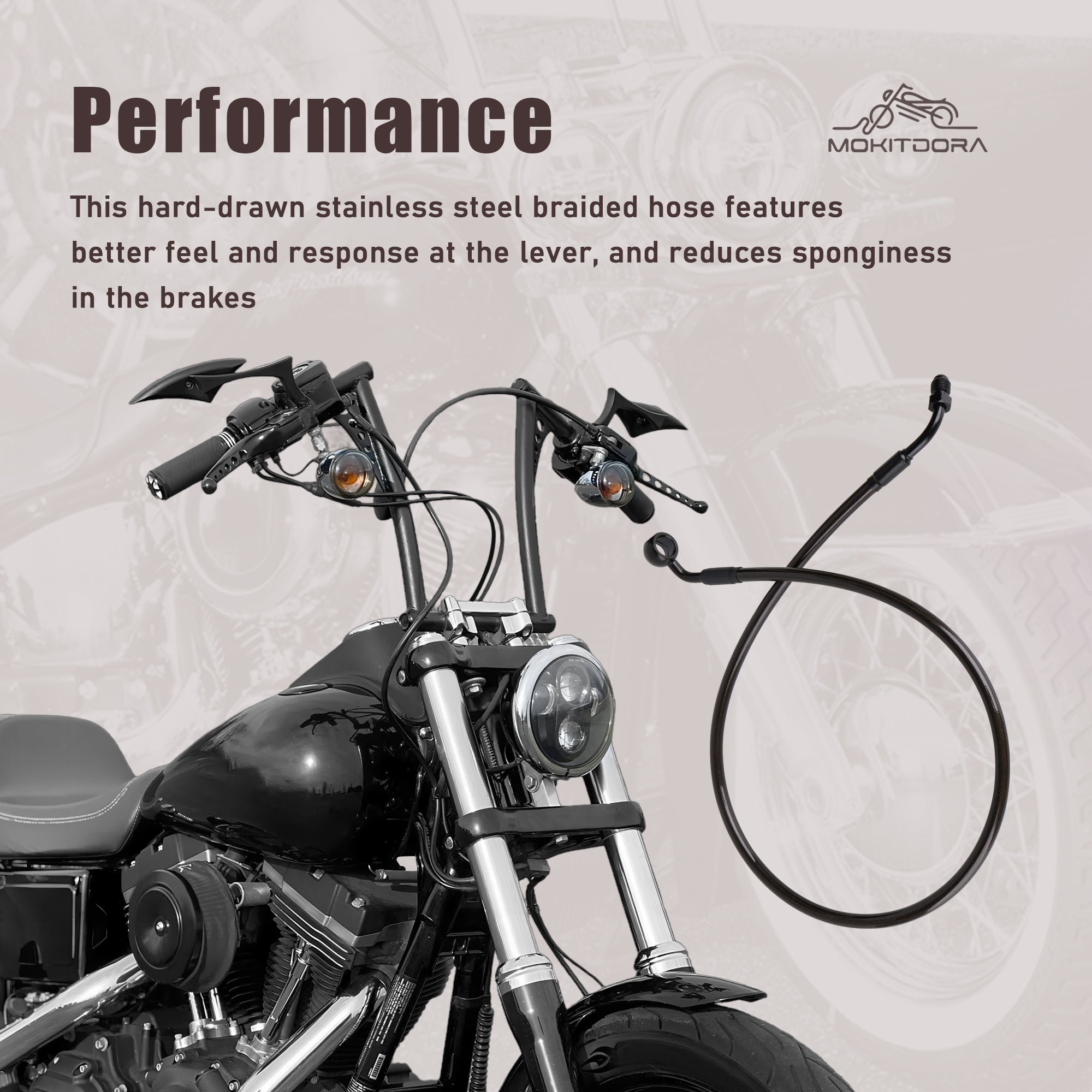 MoKitDora Softail Stainless Steel Braided Front Brake Lines Oil Hose for Harley with ABS 12