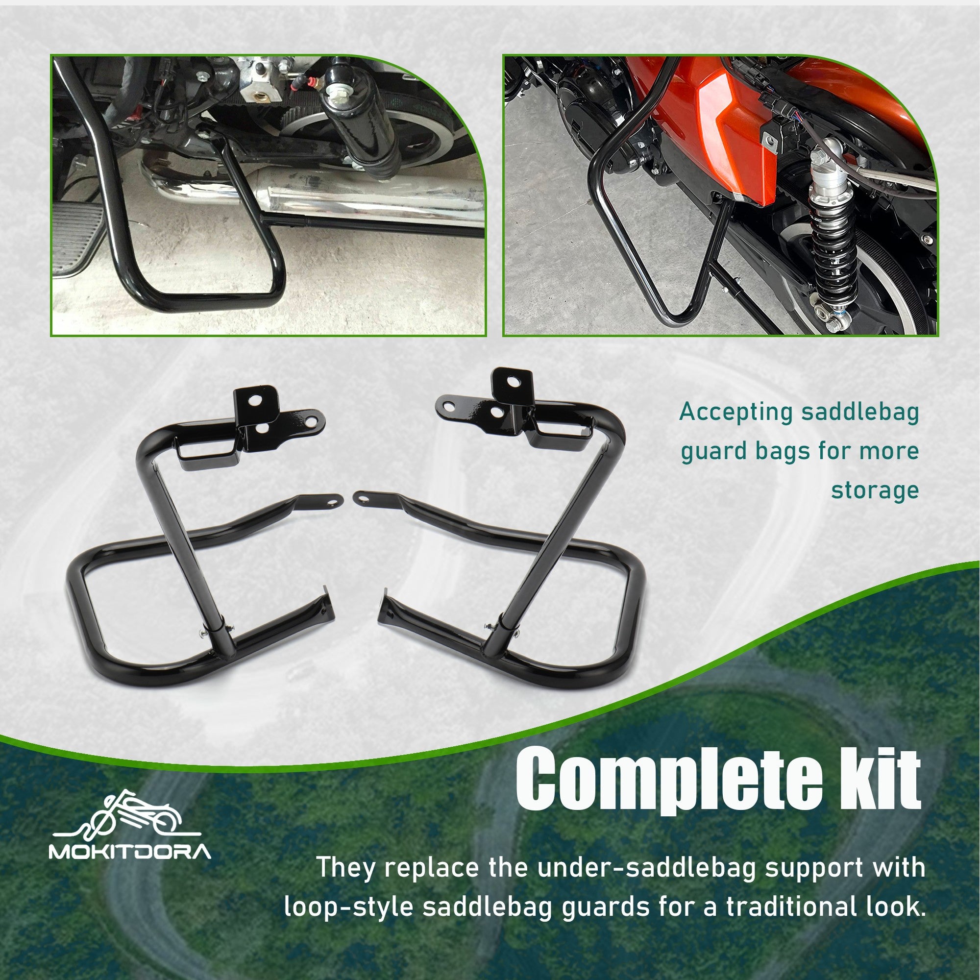 MoKitDora Touring Rear Saddlebag Bracket Guard Bars Compatible with 2014-up Harley Street Road Electra Glide Road King, Black