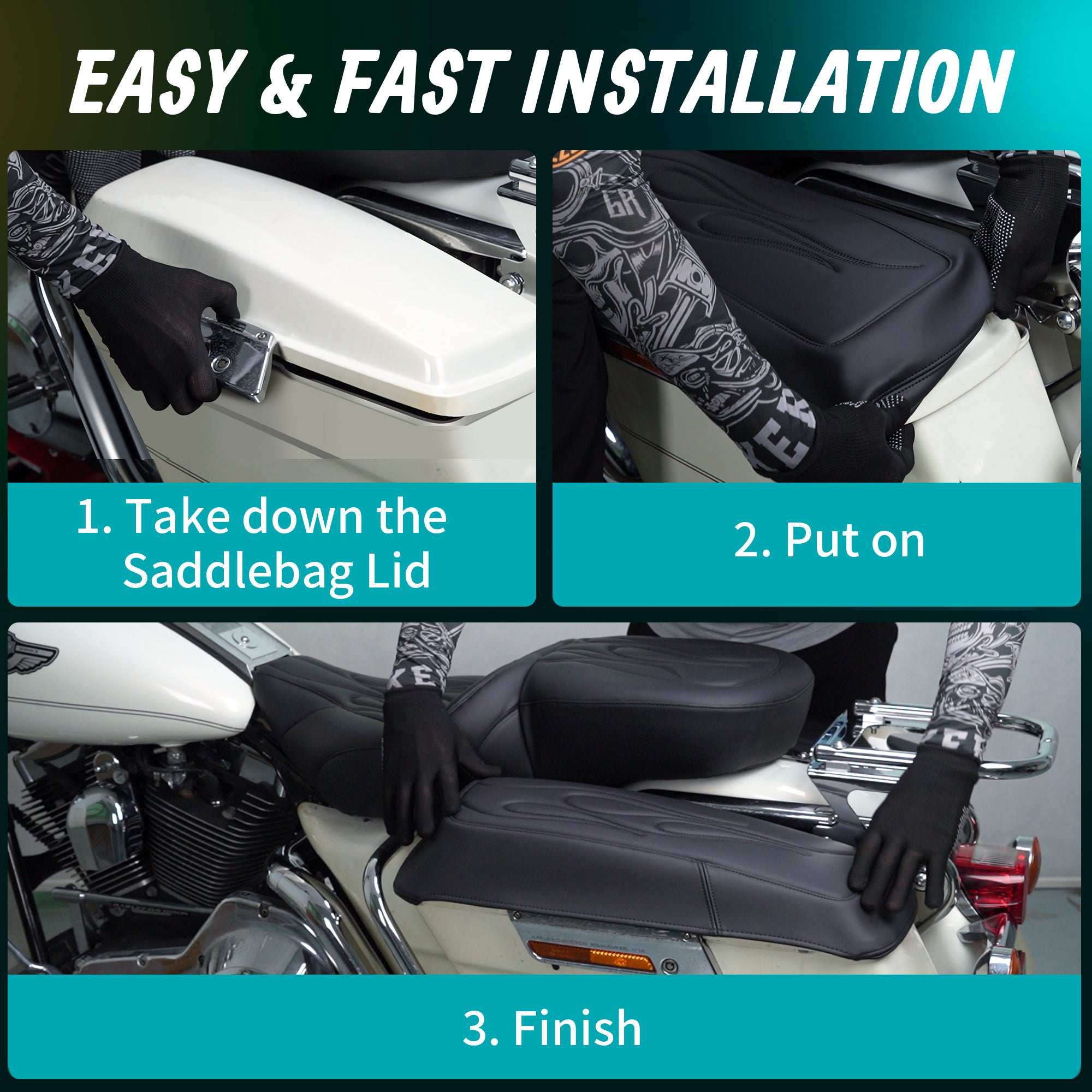 MoKitDora Touring Saddlebag Lid Bra Covers Compatible with 1993-2013 Harley Road King Road Glide Electra Glide Street Glide, Stripes Stitched