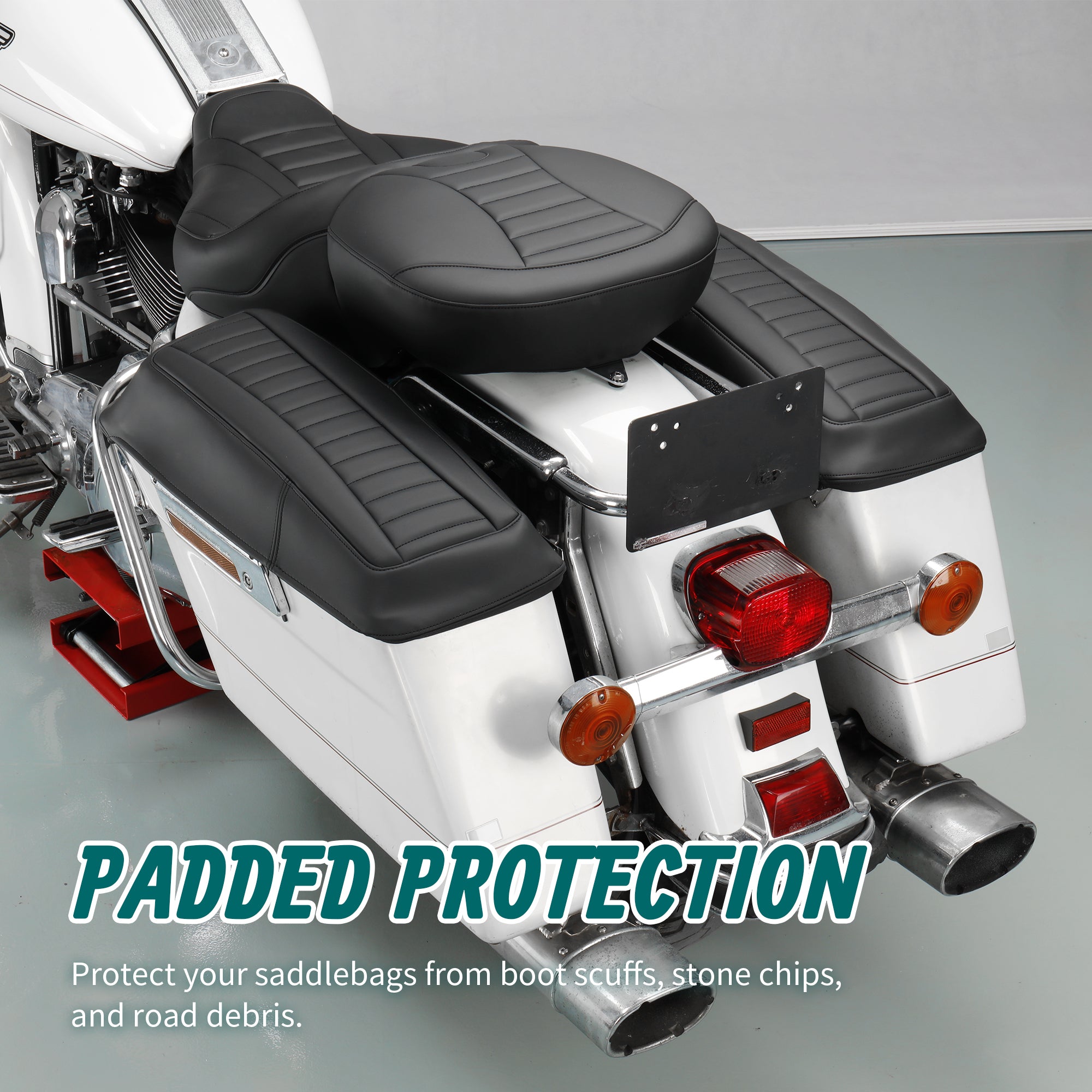 MoKitDora Touring Saddlebag Lid Bra Covers Compatible with 1993-2013 Harley Road King Road Glide Electra Glide Street Glide, Stripes Stitched