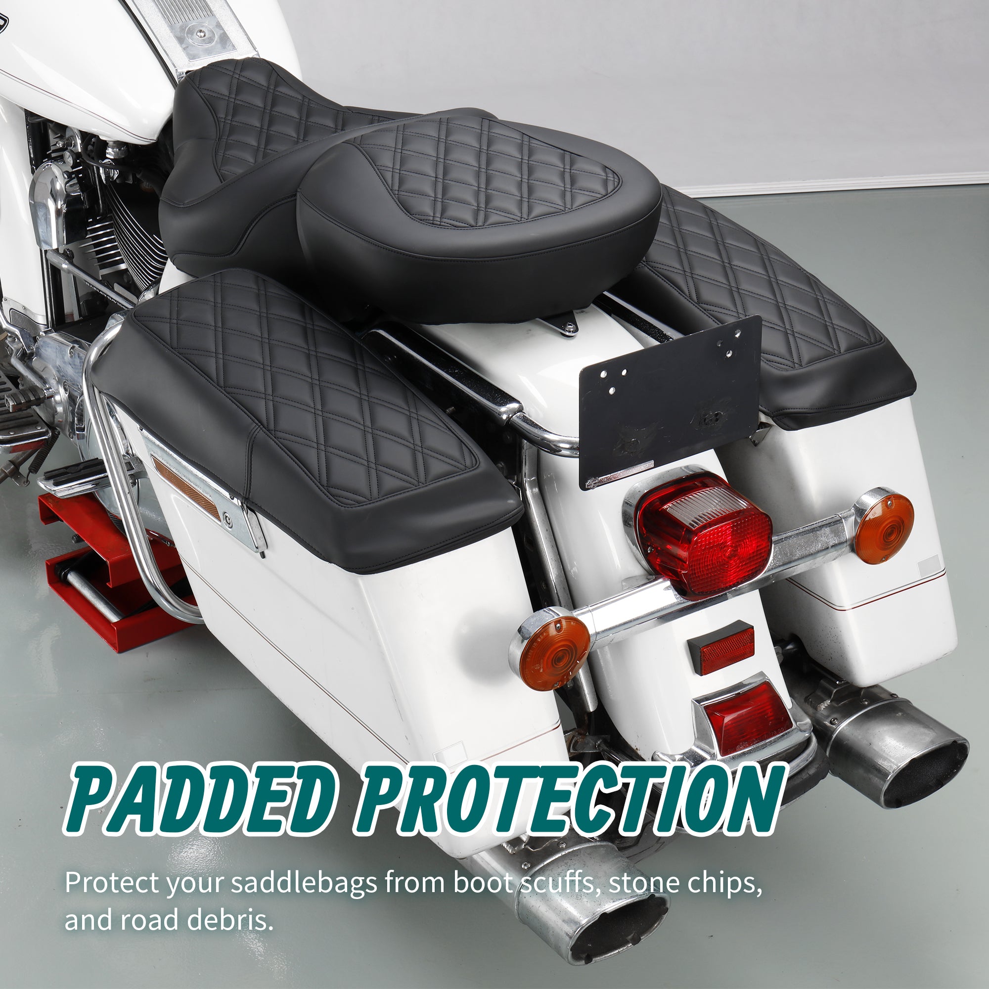 MoKitDora Saddlebag Lid Bra Covers Microfiber Leather Compatible with 1993-2013 Harley Touring FL Road King Road Glide Electra Glide Street Glide, Lattice Stitched