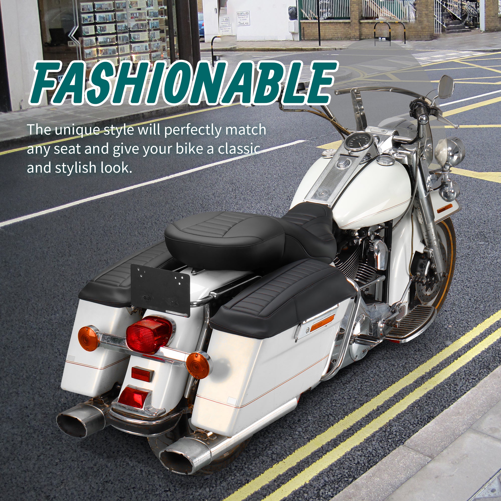 MoKitDora Touring Saddlebag Lid Bra Covers Compatible with 1993-2013 Harley Road King Road Glide Electra Glide Street Glide, Stripes Stitched