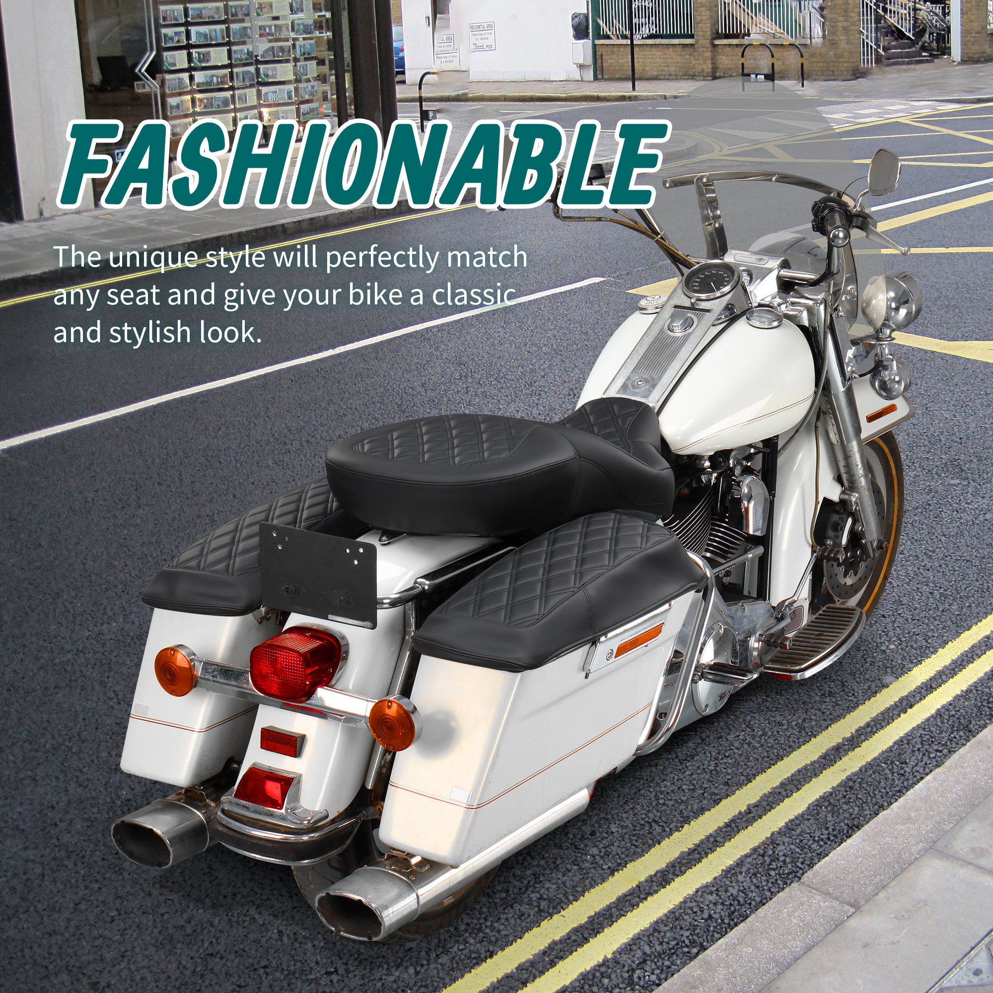 MoKitDora Saddlebag Lid Bra Covers Microfiber Leather Compatible with 1993-2013 Harley Touring FL Road King Road Glide Electra Glide Street Glide, Lattice Stitched