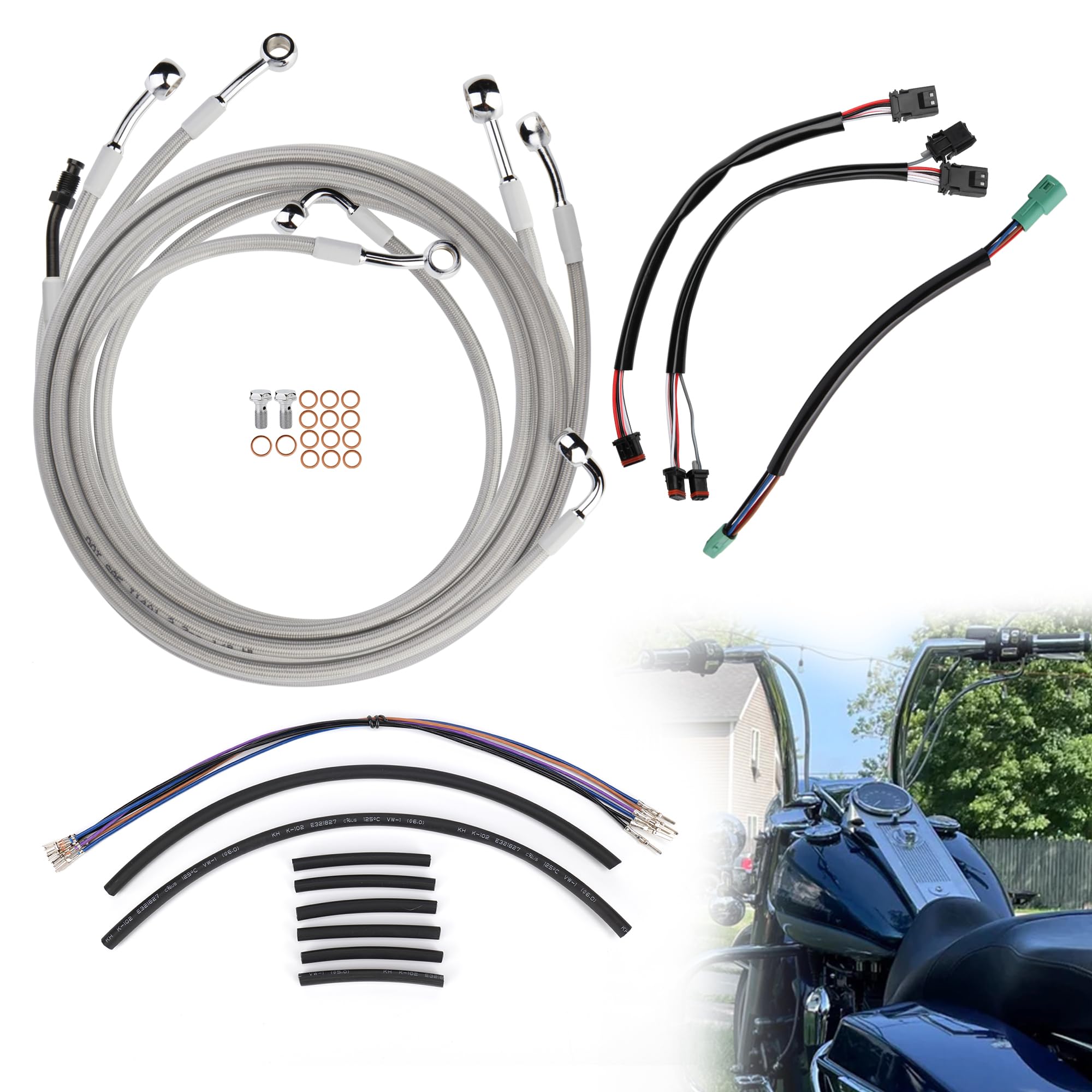 TIGERSGATE 12/14/16 inch Touring Ape Hanger Handlebar Cables CAN-Bus & TBW Wires & Brake Line for 2014-2015 Harley Road King/Glide,Electra Glide,Street Glide with ABS