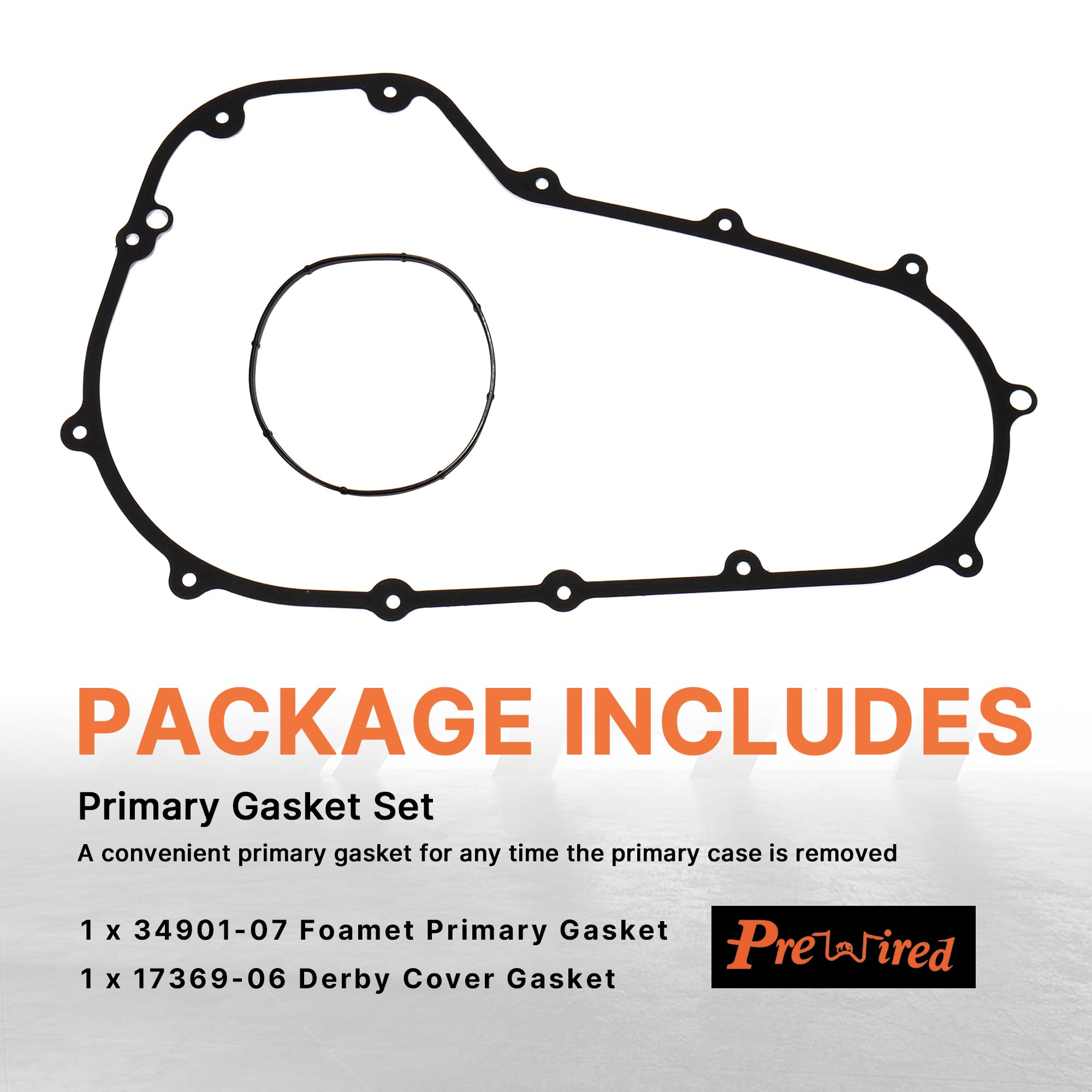 Prewired Primary Cover Gasket Seal Kit for Harley 2007-2016 Twin Cam Touring Electra Glide FLHT, Road Glide FLTR, Street Glide FLHX, Road King FLHR, 2 PCS