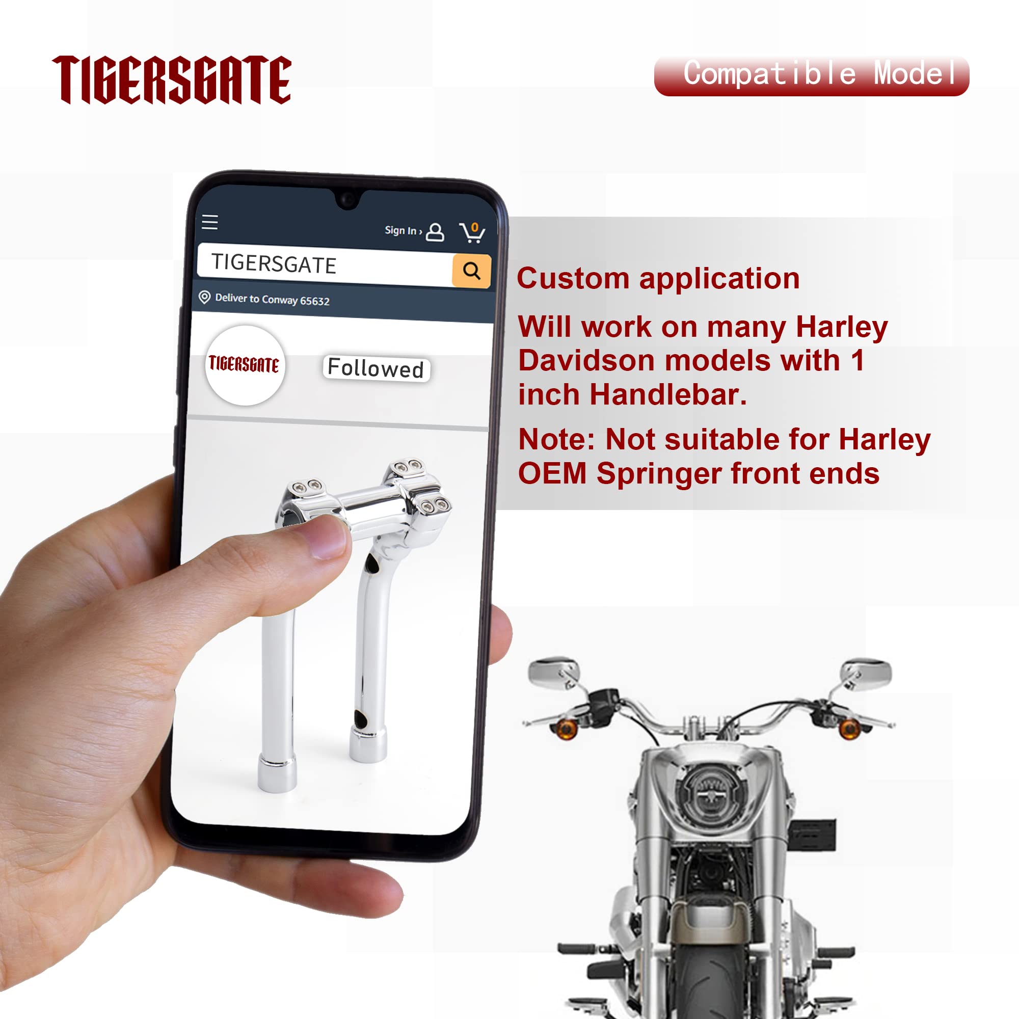 TIGERSGATE Chrome 4 Inch Riser 1 Murdock Pullback Risers Designed for Most Harley Models