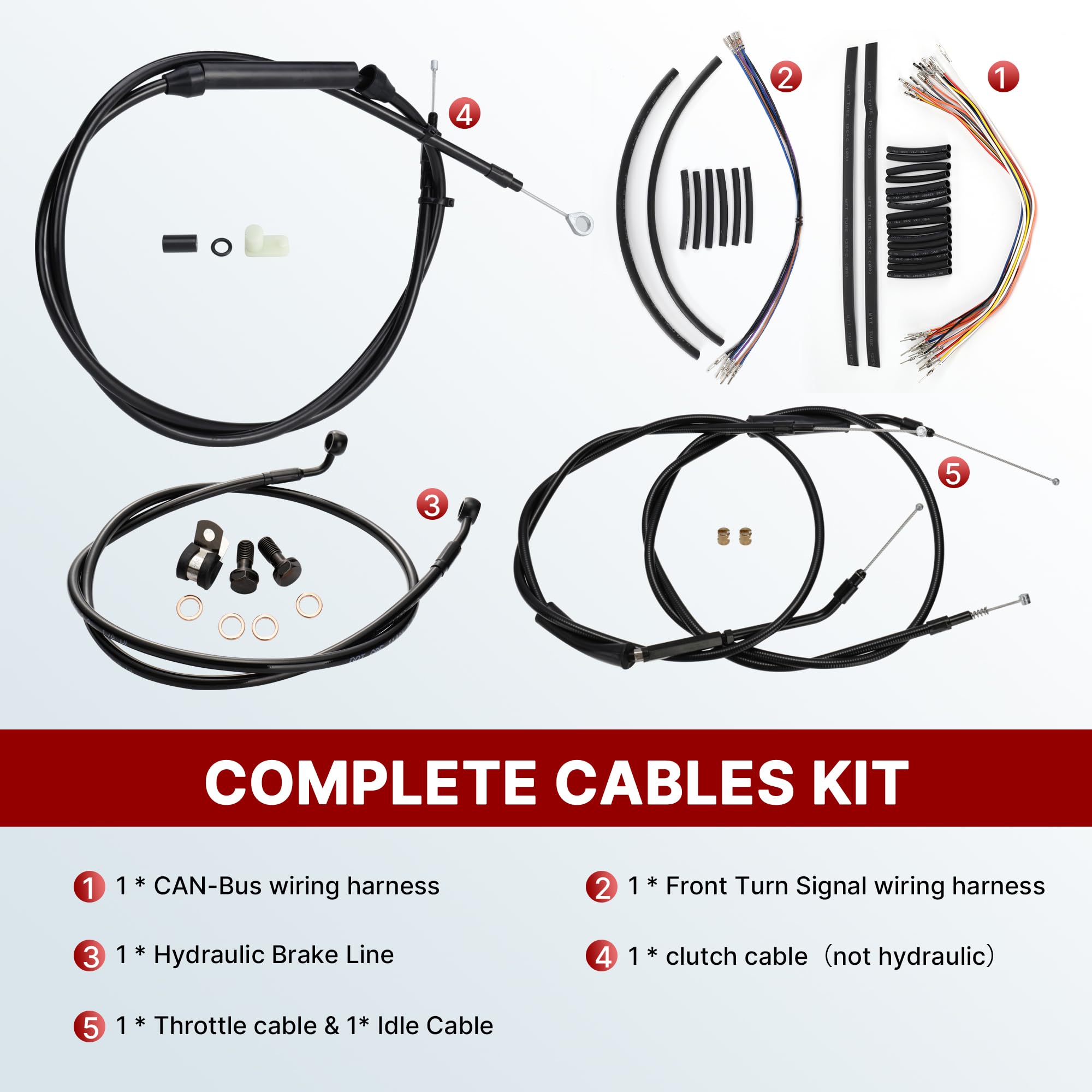 TIGERSGATE 16 inch Ape Hanger Sportster Cables Kit Handlebar Extended CAN-Bus/Turn Signal Wires/Clutch/Throttle Cables/Brake Line for 2007-2013 Harley Non-ABS Iron XL XLH 883 1200 50 Models