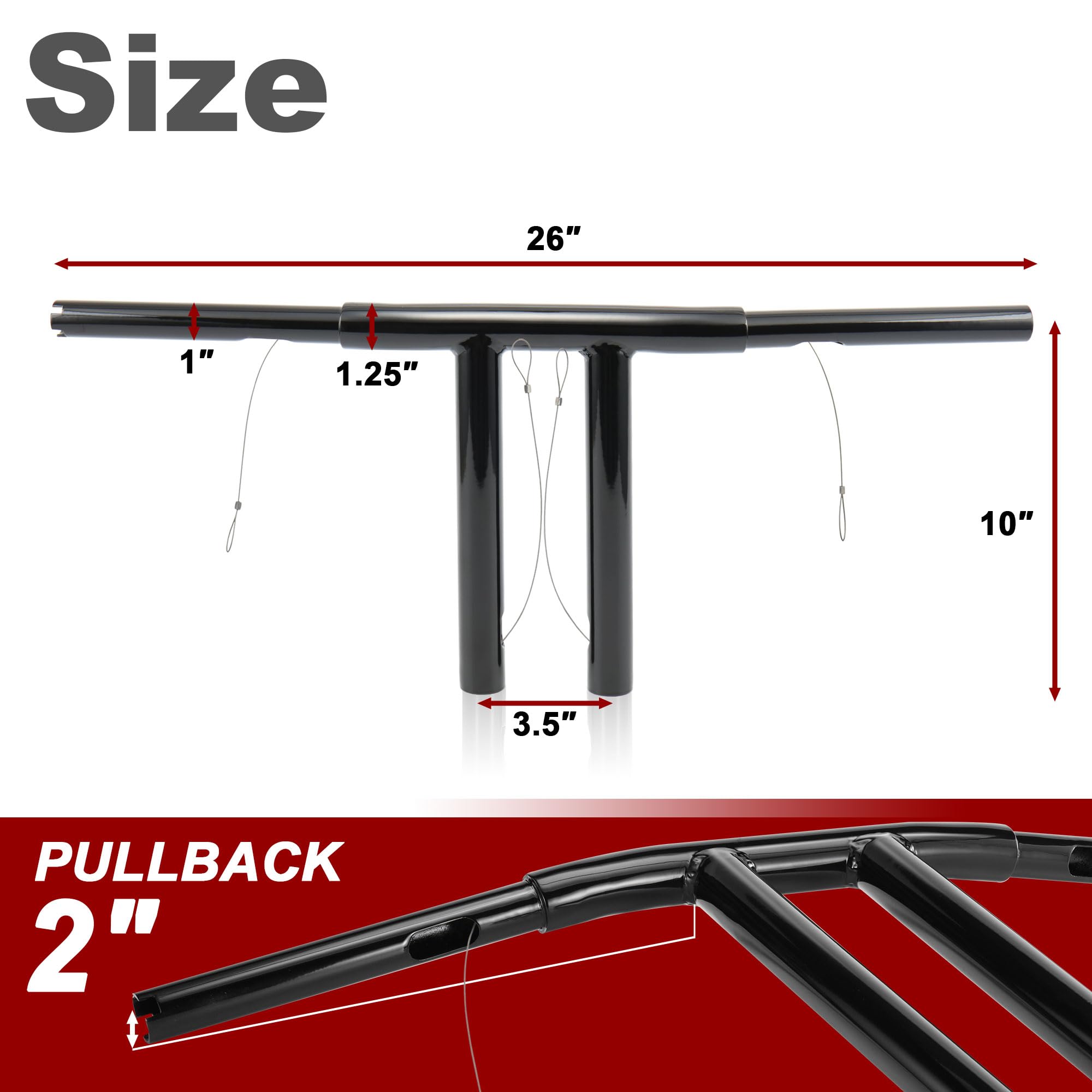 TIGERSGATE 10/12/14/16 inch Narrow T Bars handlebars for 1996-2017 Harley Sportster/Dyna/Softail