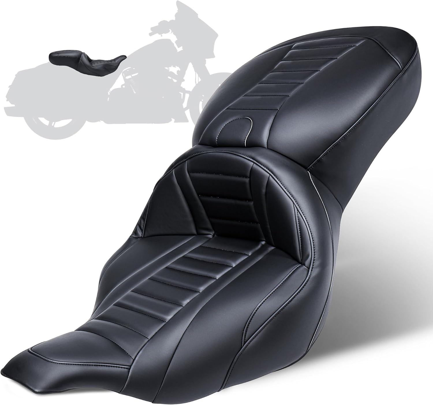 MoKitDora Touring Driver Passenger Seat One-Piece Motorcycle Seats for Harley 1997-2007 Road King FLHR/I & 2006-2007 Street Glide FLHX/I, Stripes Stitched