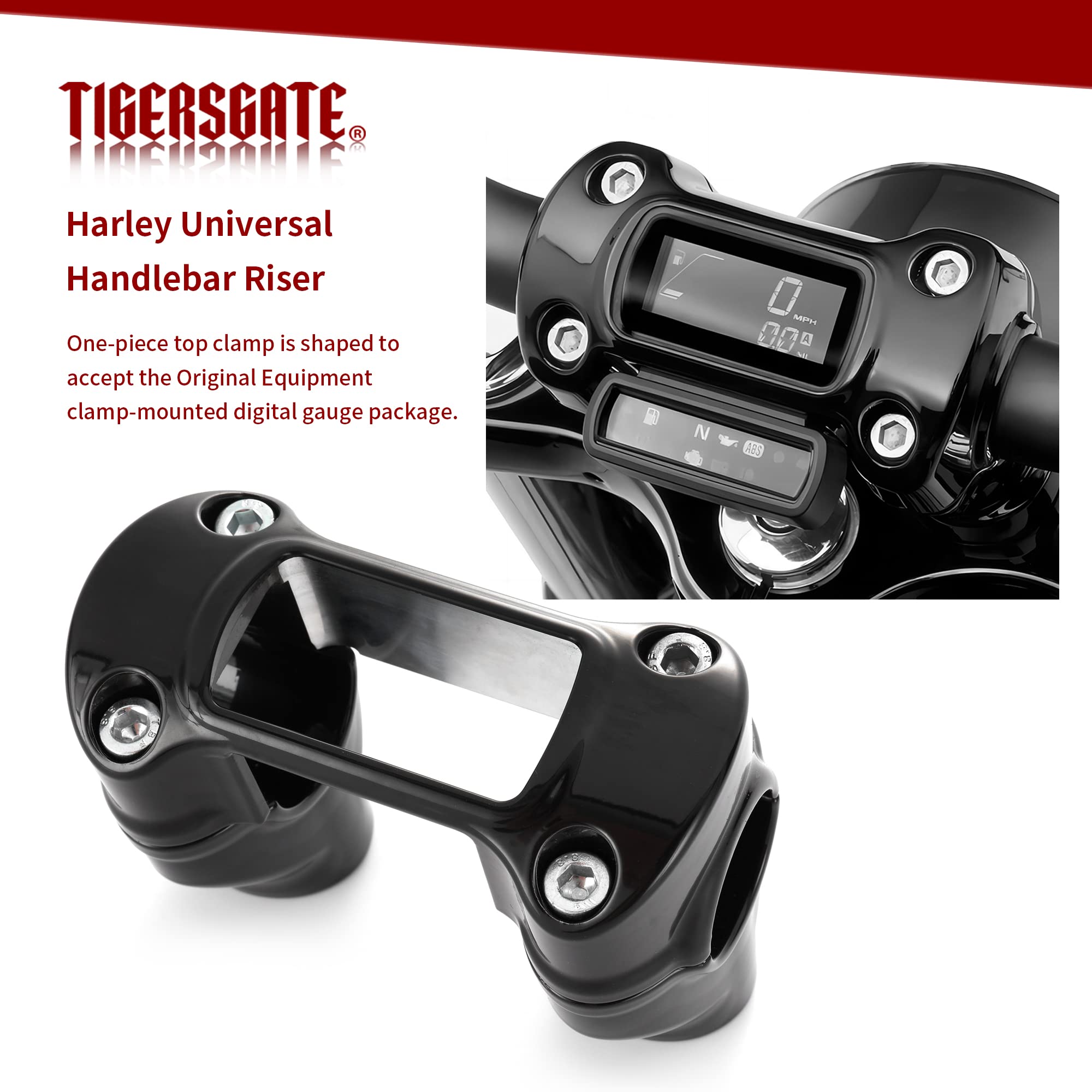 TIGERSGATE Black 2 Rise 1 Pull Back 1.25 Mount Handlebar Risers for 2018-up Harley Street Bob FXBB, Softail Standard FXST, Breakout FXBR, Breakout 117 FXBRS & 2021-Later Street Bob 114 FXBBS Models