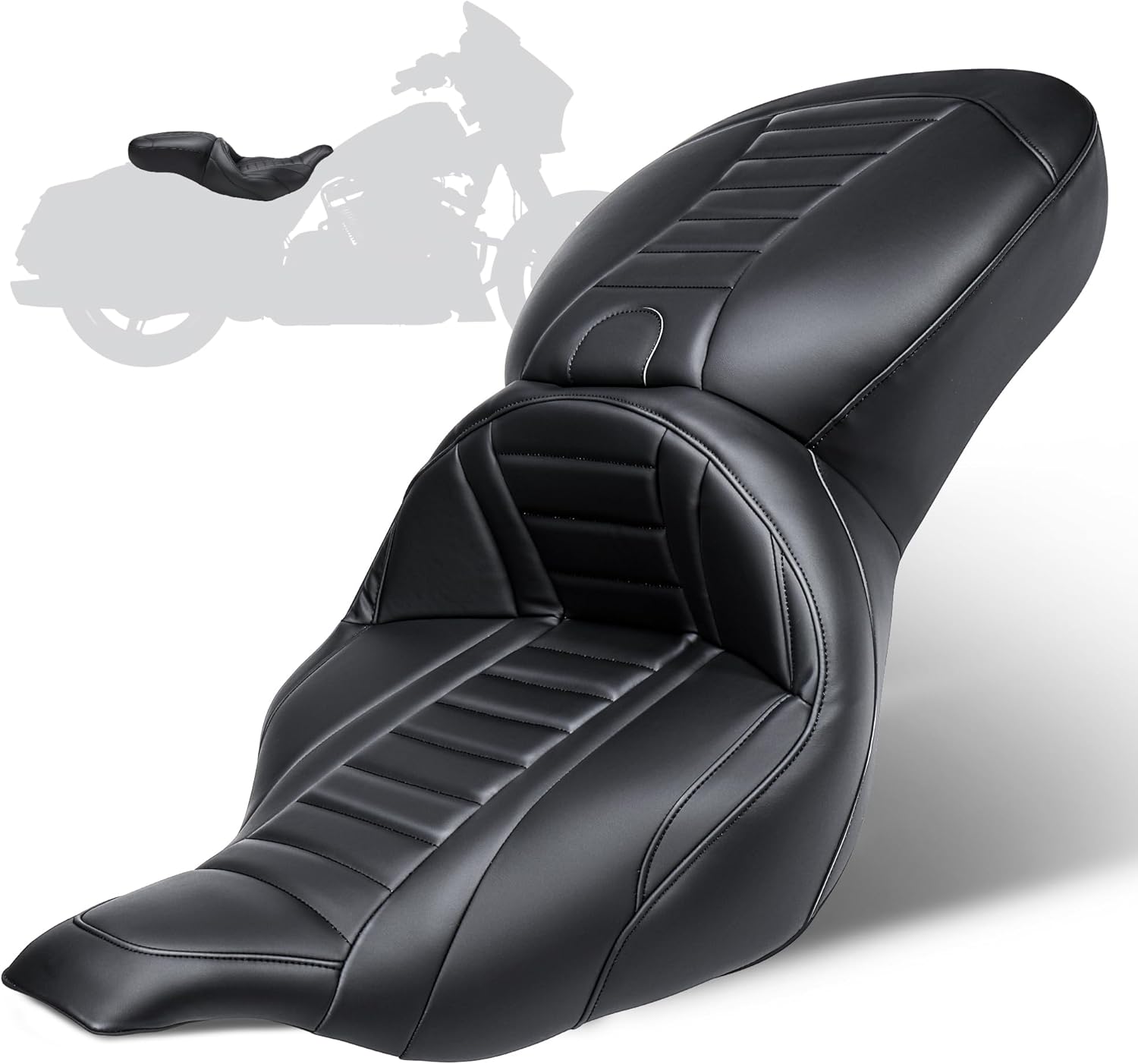 MoKitDora Motorcycle Seats One-Piece Deluxe Driver & Passenger Seat for Harley Touring 1997-2007 Electra Road Glide, Stripes Stitched