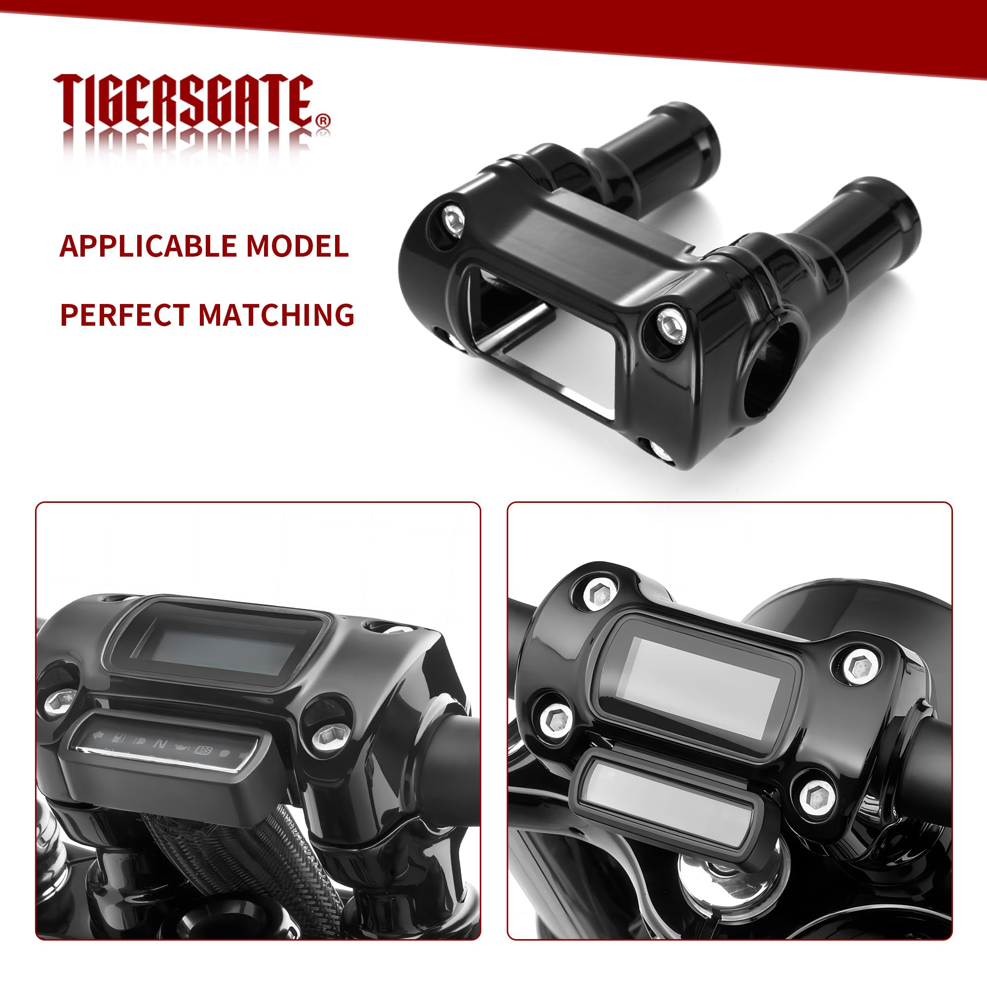 TIGERSGATE Black 2 Rise 1 Pull Back 1.25 Mount Handlebar Risers for 2018-up Harley Street Bob FXBB, Softail Standard FXST, Breakout FXBR, Breakout 117 FXBRS & 2021-Later Street Bob 114 FXBBS Models
