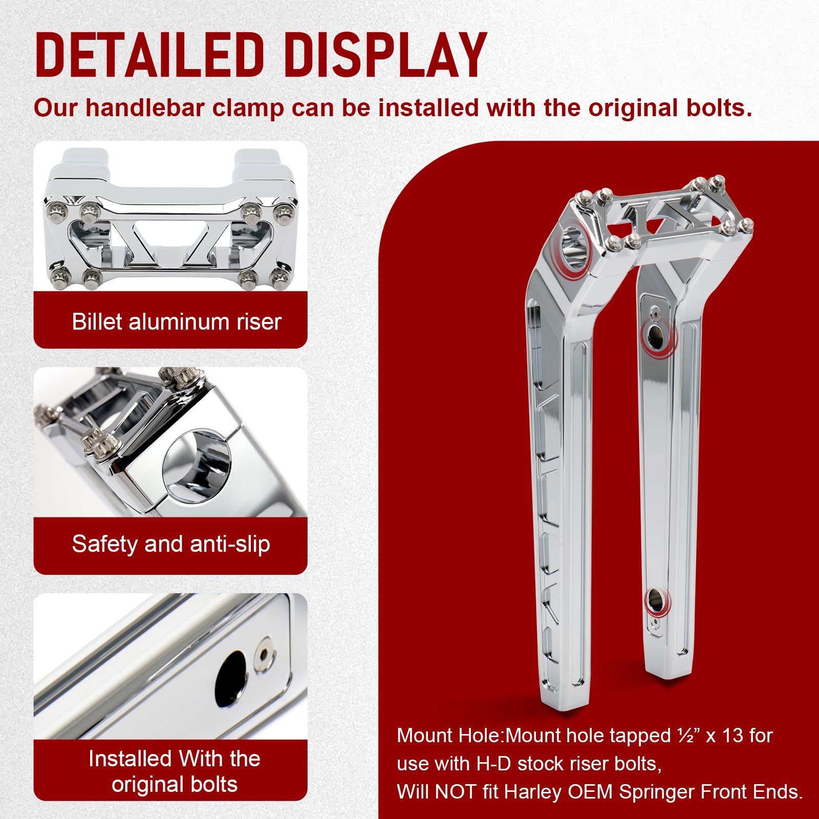 TIGERSGATE  2/8/12 Inch Cafe Racer Riser 1 Handlebar Clamp Compatible with Harley Dyna Softail Sportster