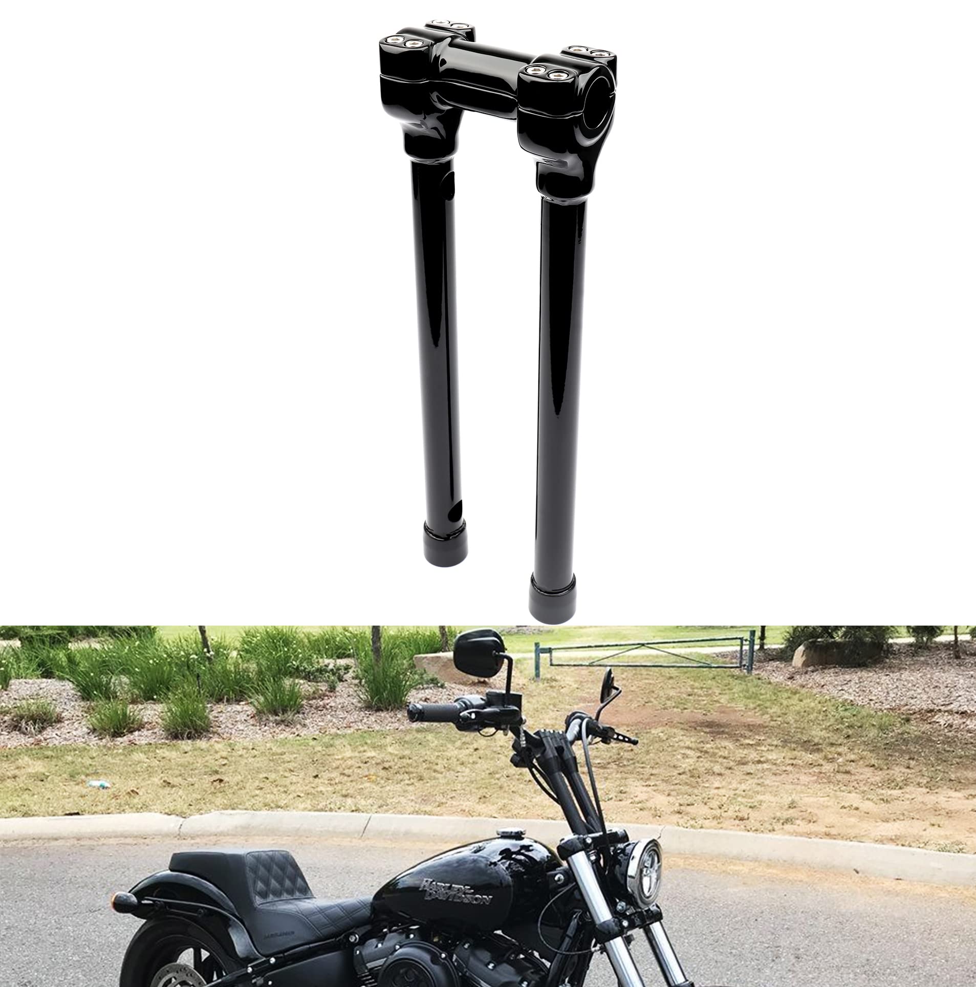 TIGERSGATE 1 inch Diameter Investment-cast steel Risers 12/14 inch Rise One-Piece Handlebar Top Clamp Kit for Dyna Softail Sportster