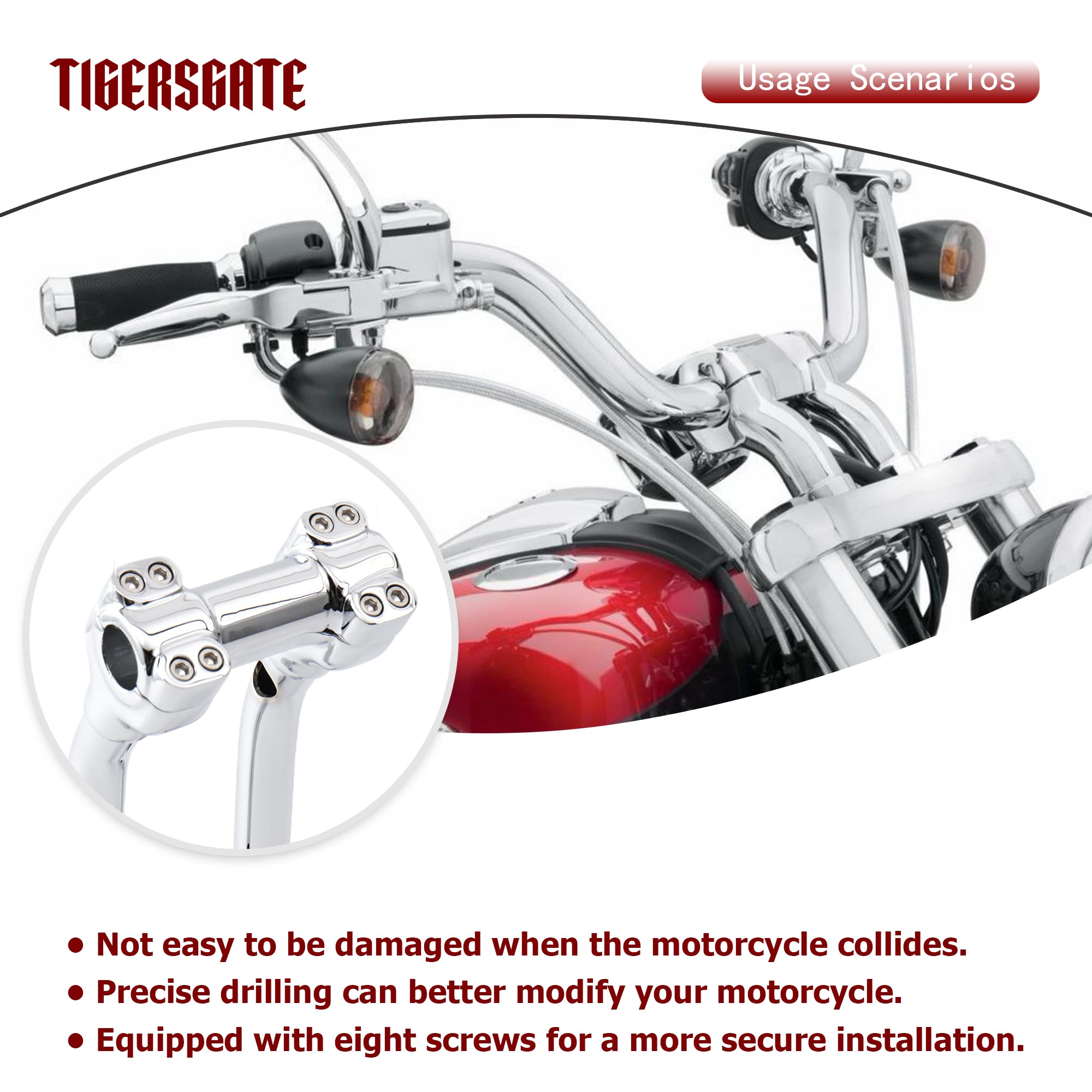 TIGERSGATE Chrome 4 Inch Riser 1 Murdock Pullback Risers Designed for Most Harley Models