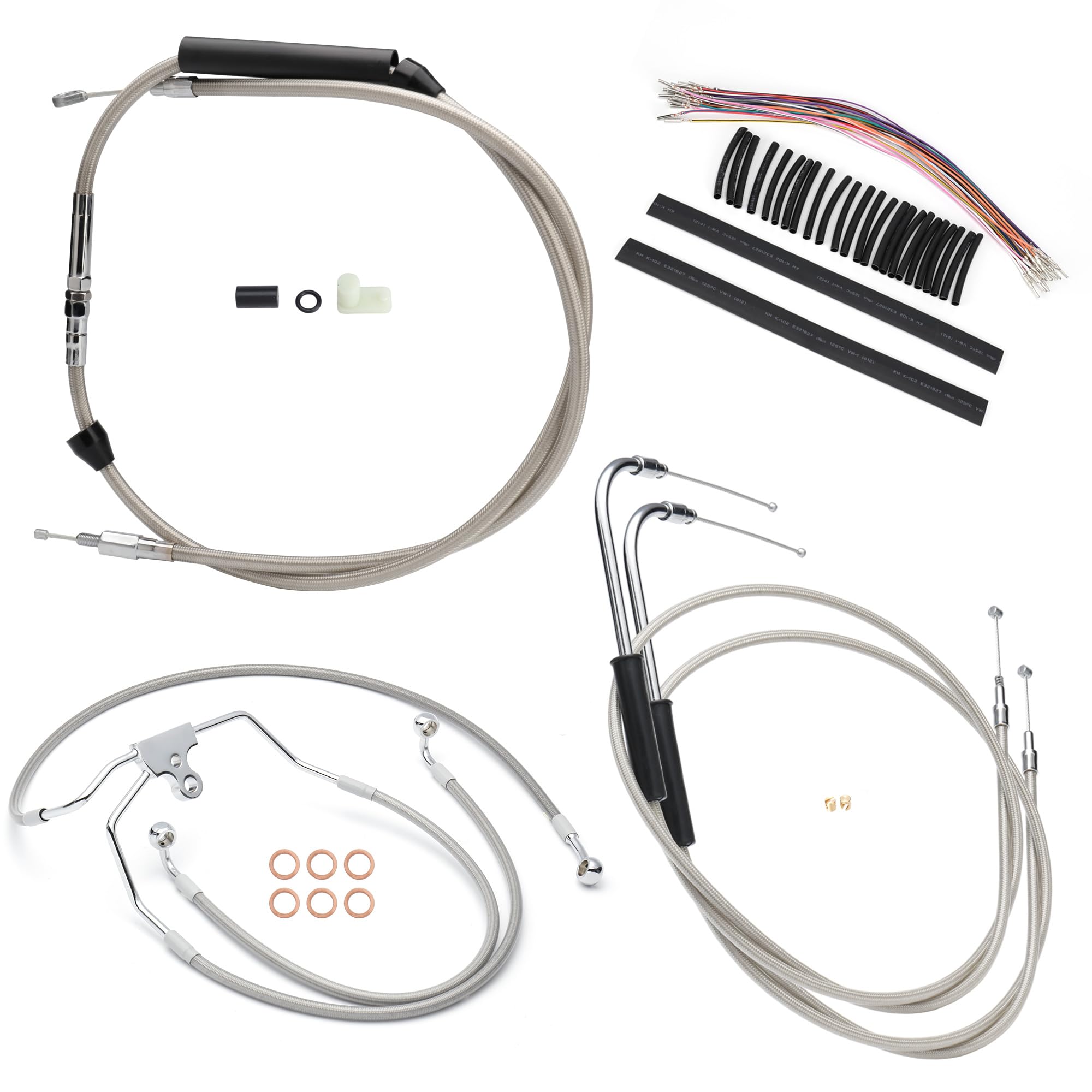 TIGERSGATE 2000-2006 Touring No ABS 12/14/16 inch Ape Hangers Cables Kit Extended Clutch Cable & Throttle & Idle Cables & Brake Line & CAN-Bus Extension Wire