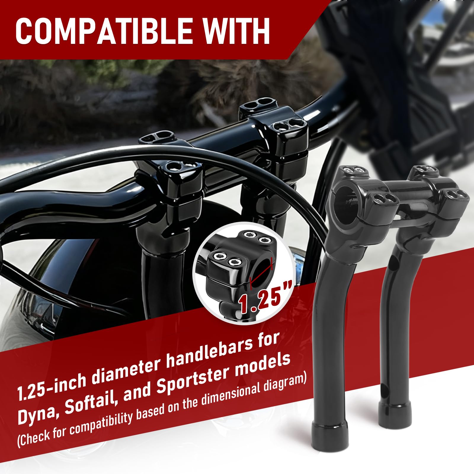 TIGERSGATE 10 Inch Handlebar Riser 1.25 Murdock Pullback Risers for Harley, Black