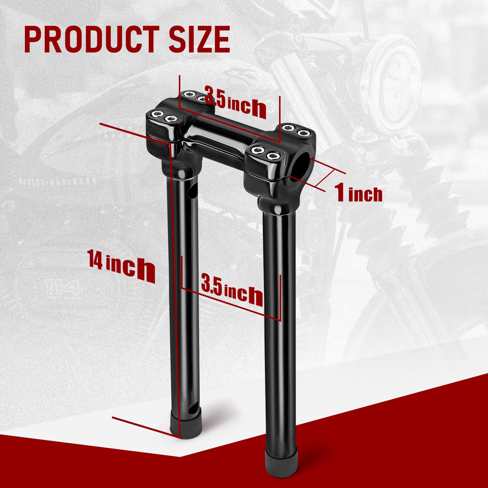 TIGERSGATE 1 inch Diameter Investment-cast steel Risers 12/14 inch Rise One-Piece Handlebar Top Clamp Kit for Dyna Softail Sportster