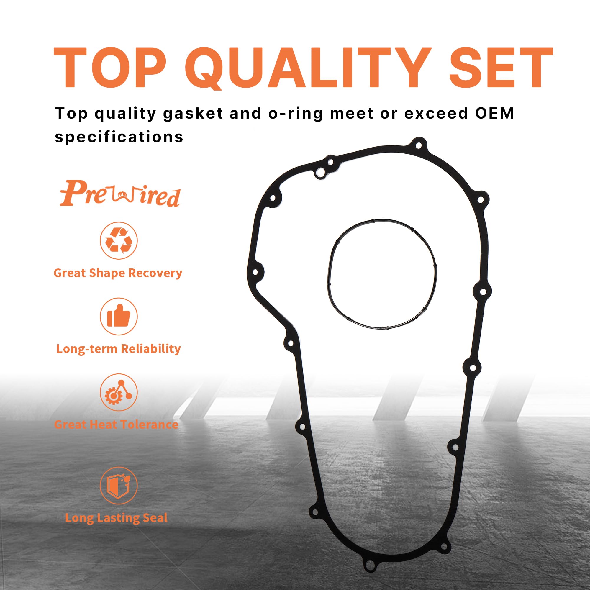 Prewired Primary Cover Gasket Seal Kit for Harley 2007-2016 Twin Cam Touring Electra Glide FLHT, Road Glide FLTR, Street Glide FLHX, Road King FLHR, 2 PCS