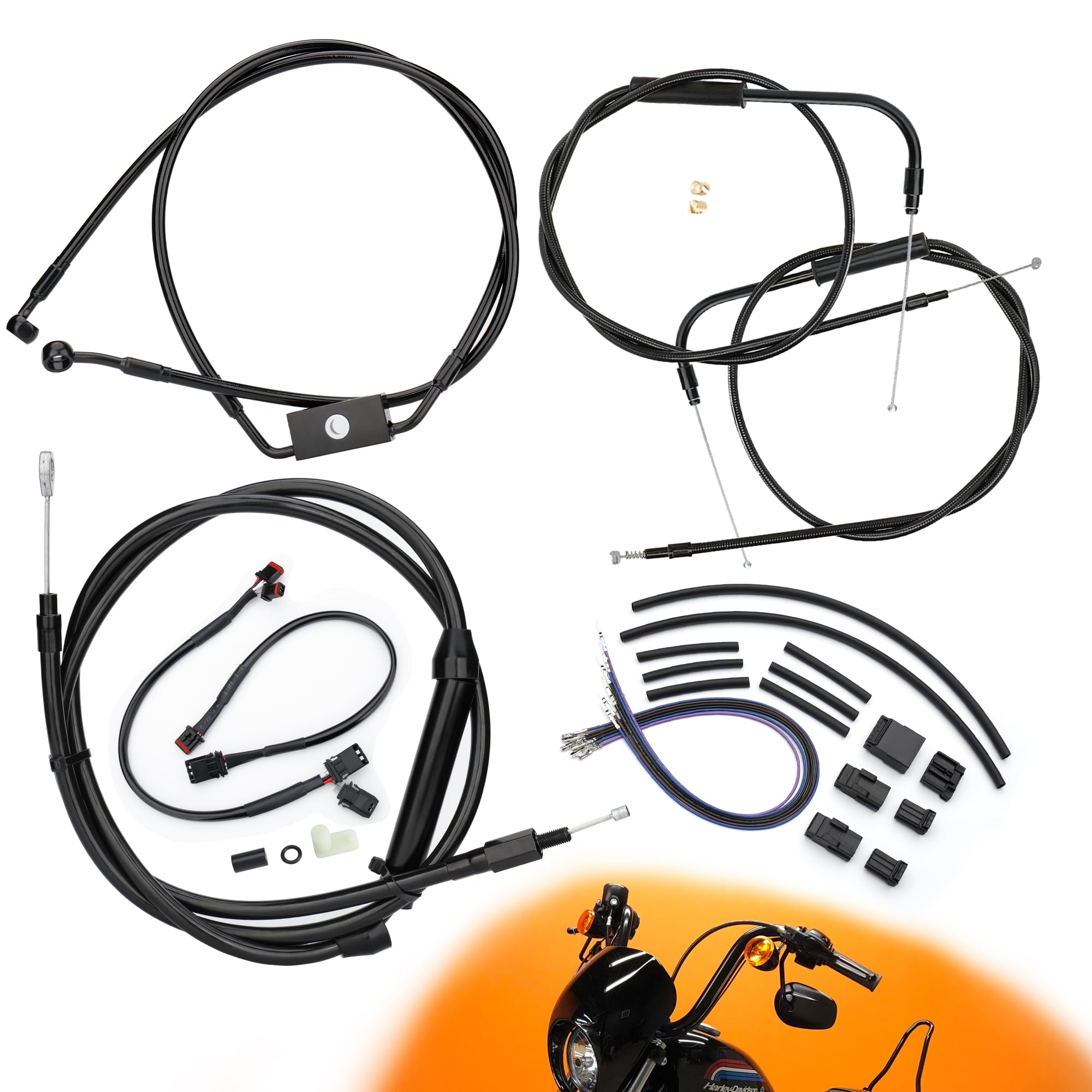 TIGERSGATE 12/14/16 inch Ape Hanger Sportster Cables Kit Handlebar Extended CAN-Bus/Turn Signal Wires/Clutch/Throttle Cables/Brake Line for 2014-2024 Harley with ABS Iron XL XLH 883 1200 50
