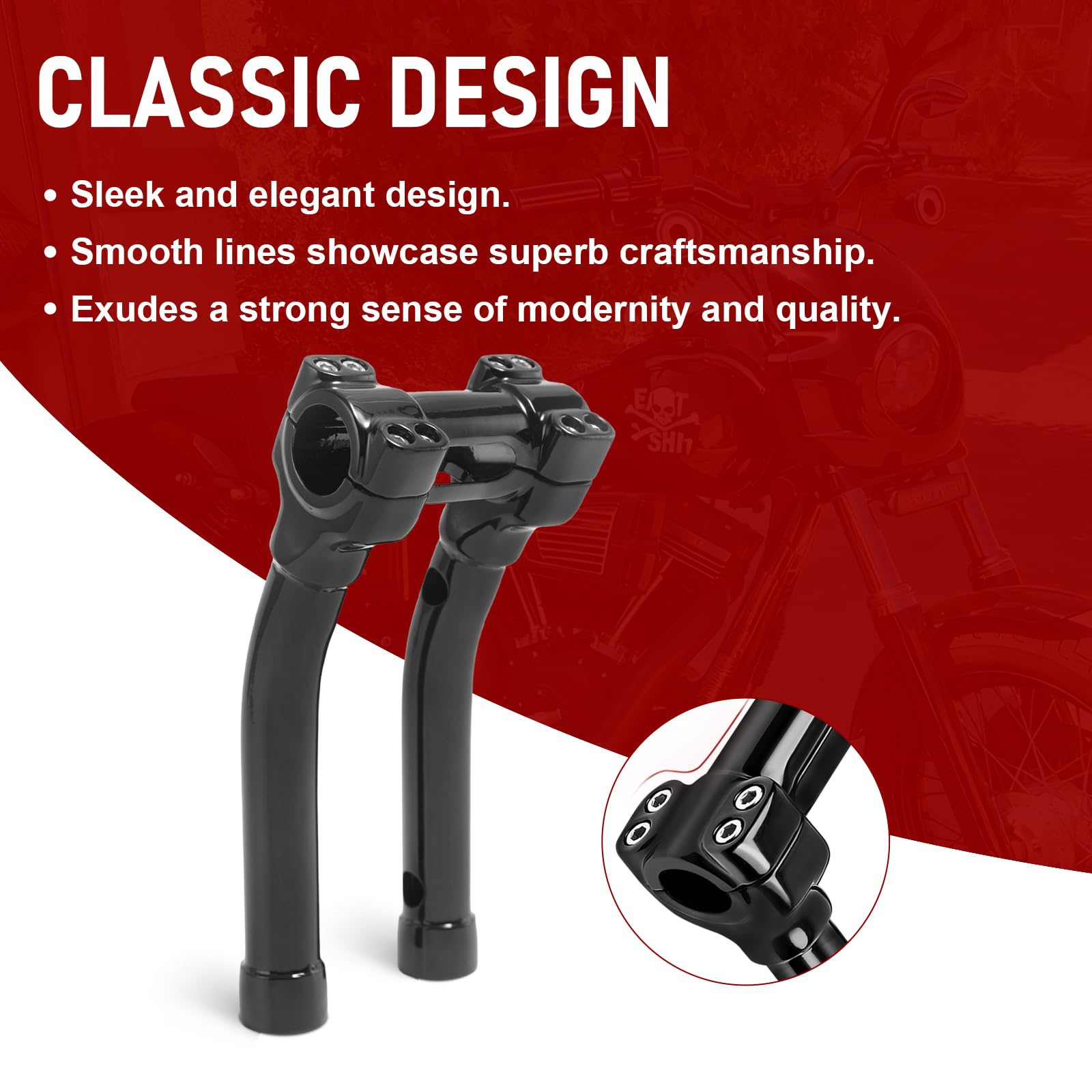 TIGERSGATE 10 Inch Handlebar Riser 1.25 Murdock Pullback Risers for Harley, Black