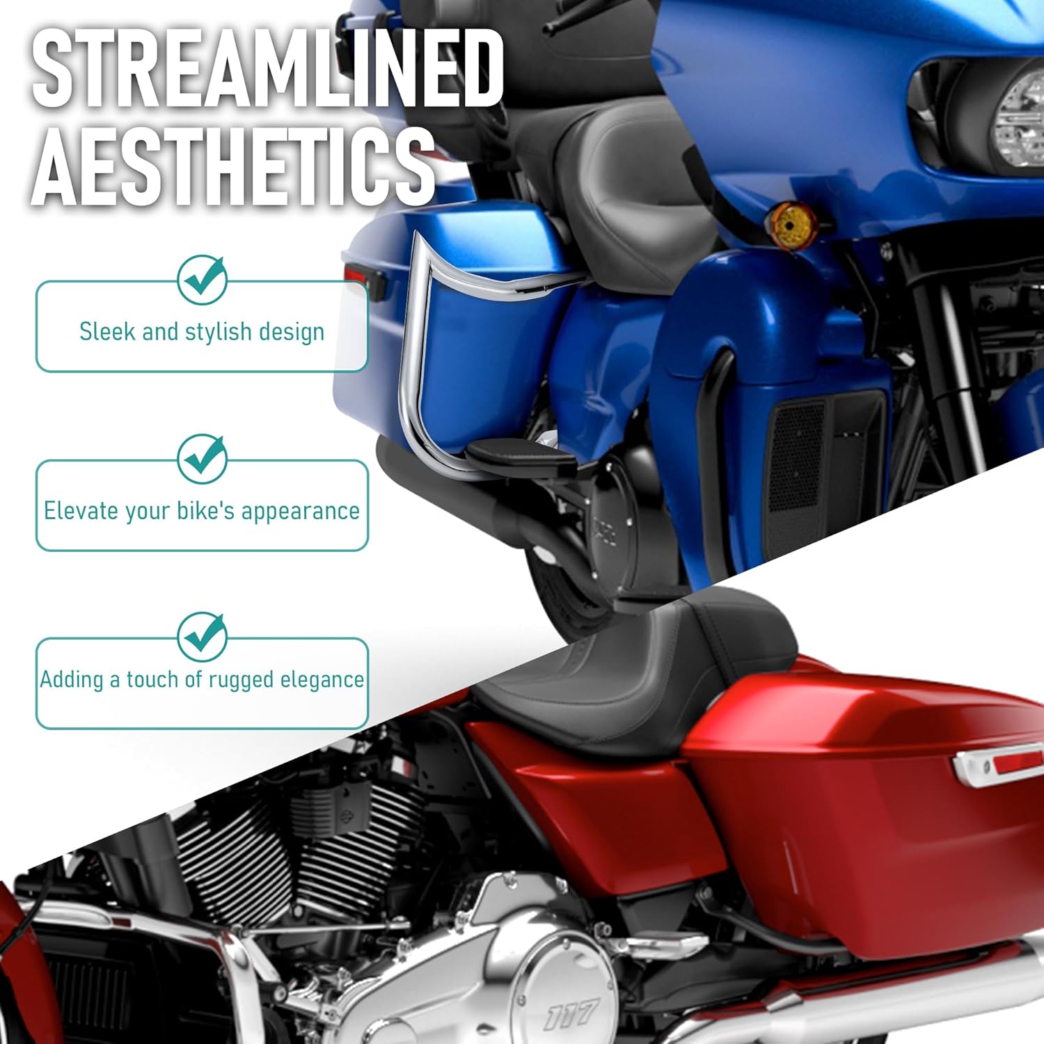 MoKitDora 2023-2025 Street Glide Road Glide Saddlebag Guard Rear Crash Bars 1.25