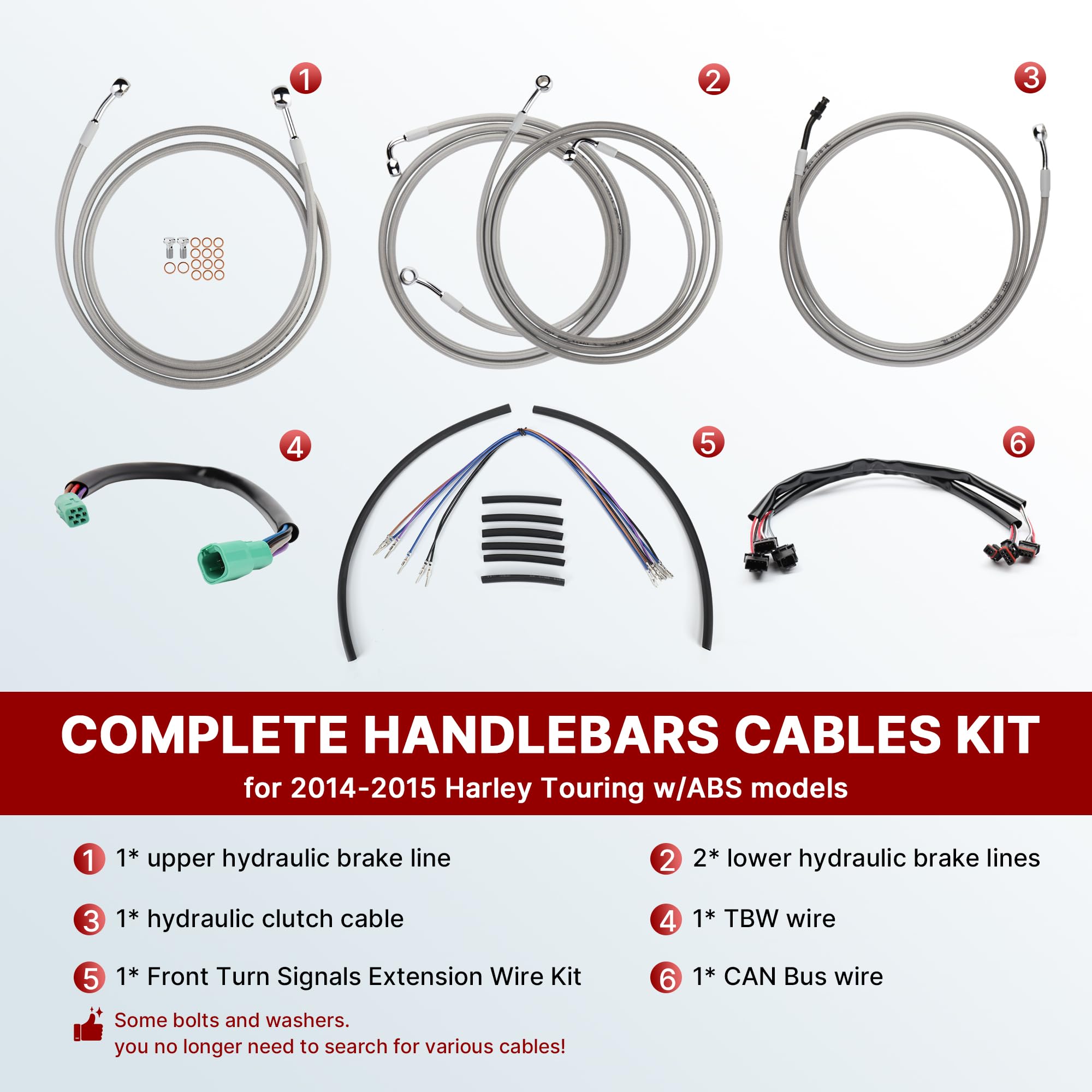 TIGERSGATE 12/14/16 inch Touring Ape Hanger Handlebar Cables CAN-Bus & TBW Wires & Brake Line for 2014-2015 Harley Road King/Glide,Electra Glide,Street Glide with ABS