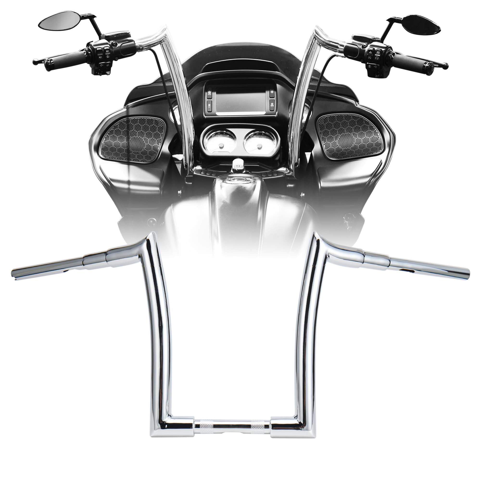 Gloss Black 1.5 inch Fat Ape Hangers 14 inch Rise Easy Wiring Handlebars for Harley 1996-2013 Road Glide & 1995-Up Road King & Softail models & Dyna Models