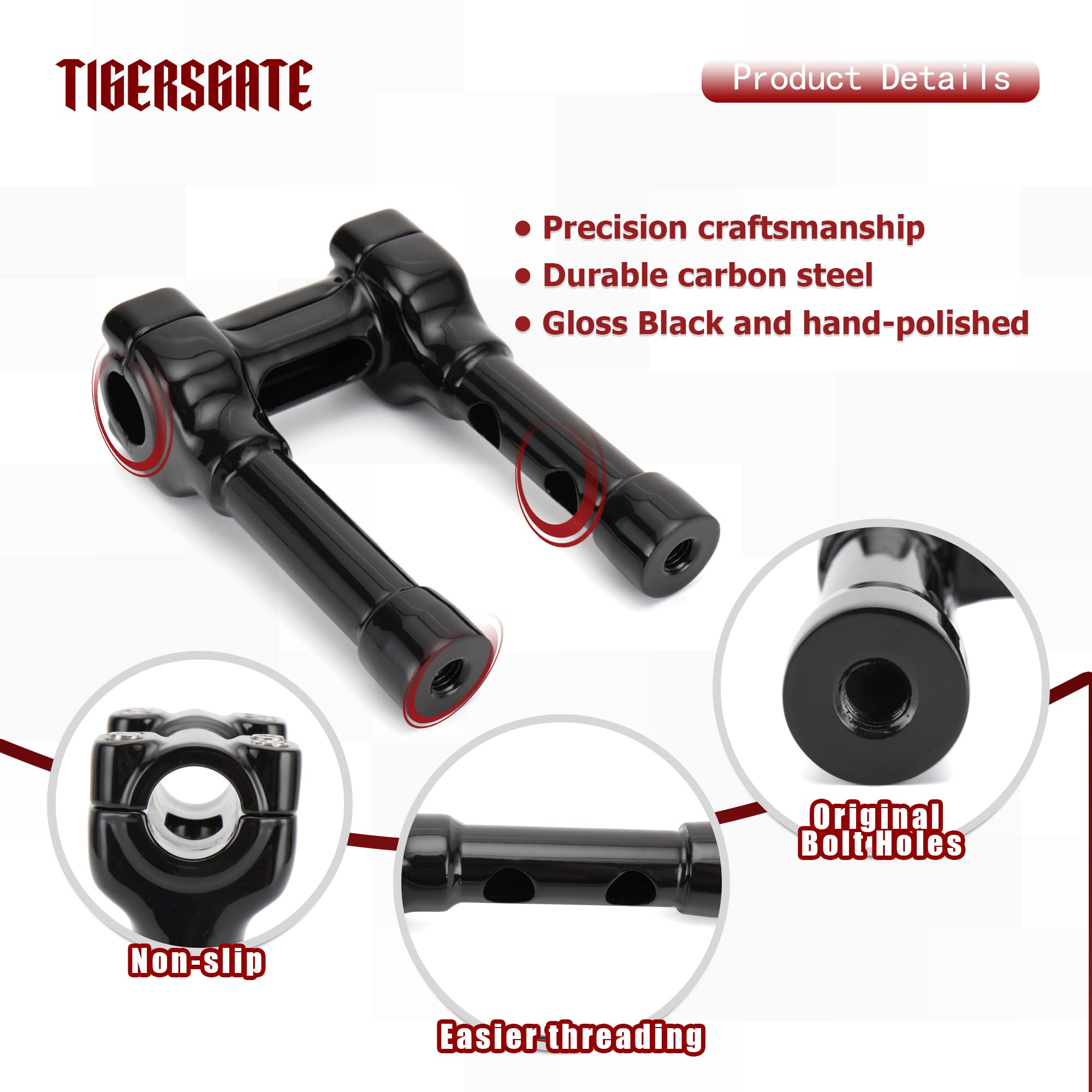 TIGERSGATE 1.25 inch Diameter Investment-cast steel Risers 4/8/10/14 inch Rise One-Piece Handlebar Top Clamp Kit for Harley Dyna Softail Sportster