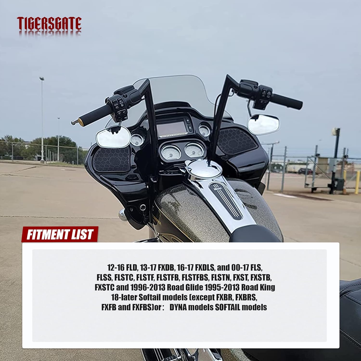 Gloss Black 1.5 inch Fat Ape Hangers 14 inch Rise Easy Wiring Handlebars for Harley 1996-2013 Road Glide & 1995-Up Road King & Softail models & Dyna Models