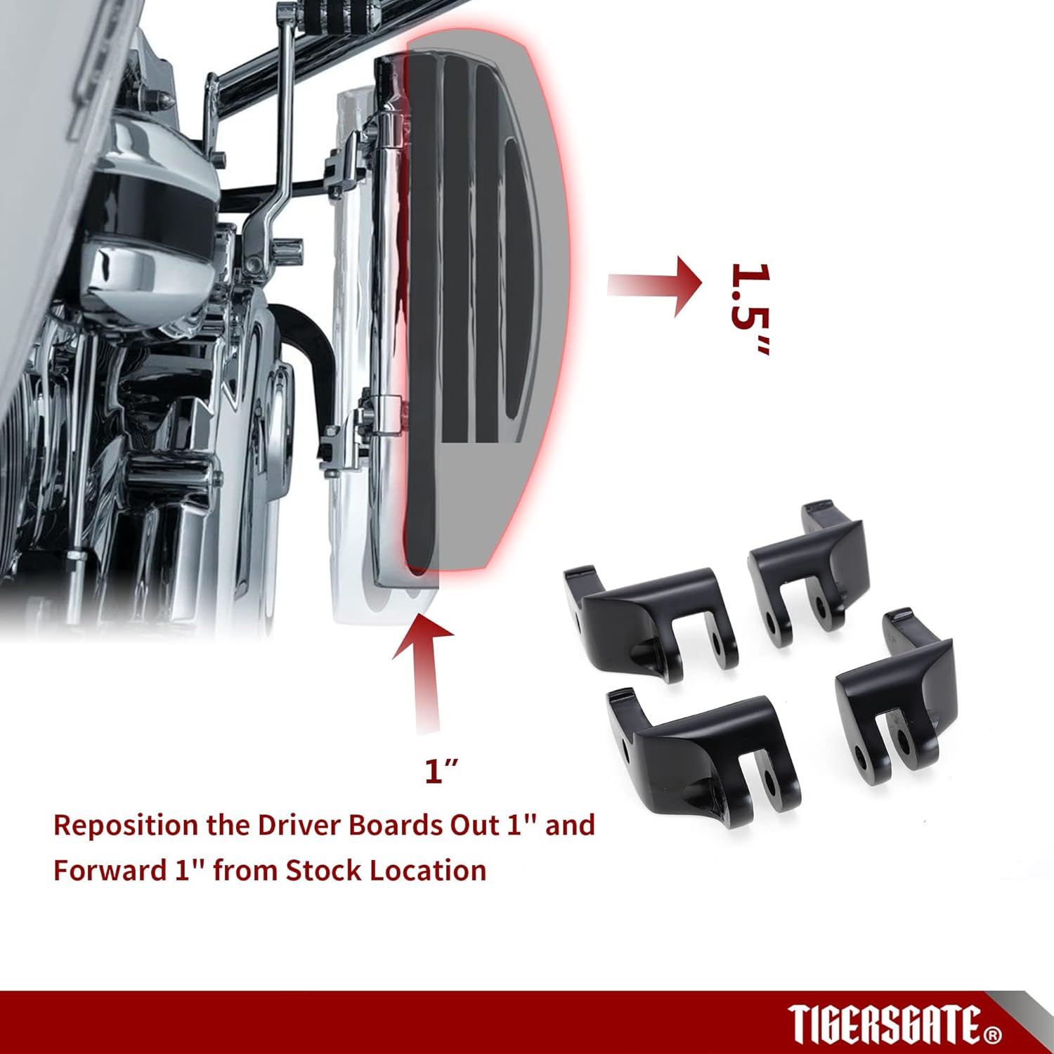 Driver Floorboard Relocation Brackets Compatible with 2014-2022 Harley Some Touring Models, Black