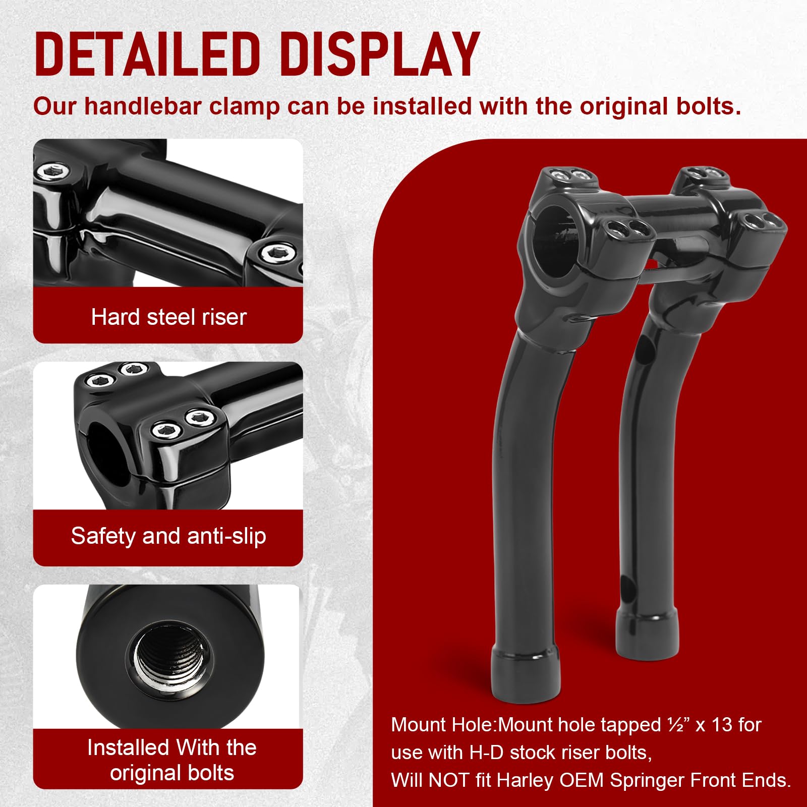 TIGERSGATE 10 Inch Handlebar Riser 1.25 Murdock Pullback Risers for Harley, Black