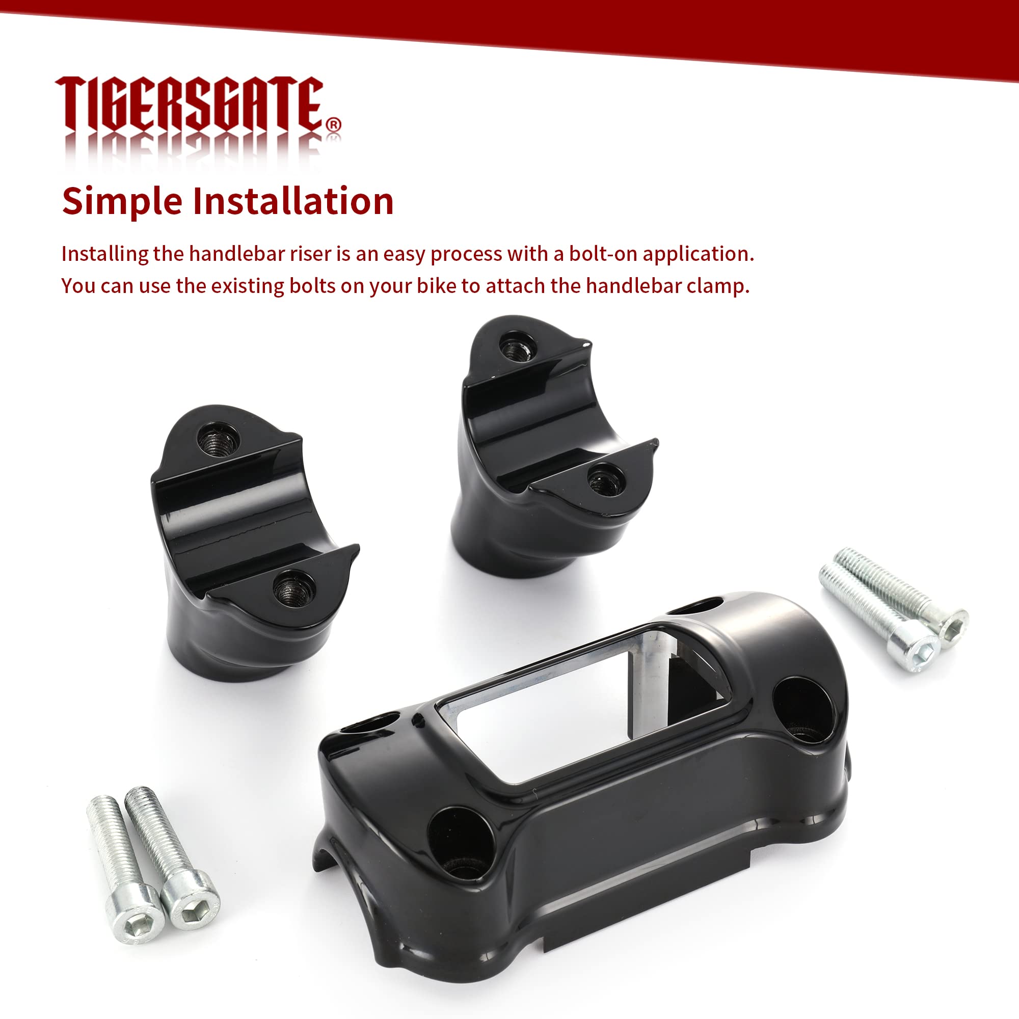 TIGERSGATE Black 2 Rise 1 Pull Back 1.25 Mount Handlebar Risers for 2018-up Harley Street Bob FXBB, Softail Standard FXST, Breakout FXBR, Breakout 117 FXBRS & 2021-Later Street Bob 114 FXBBS Models