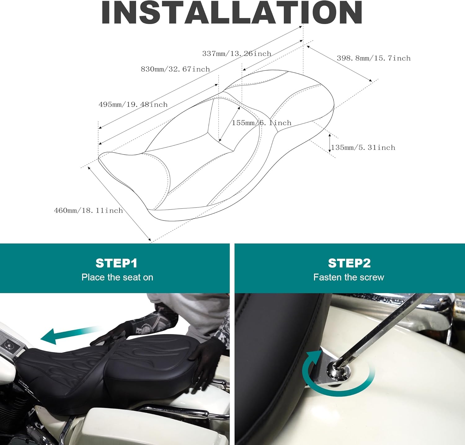 MoKitDora Touring Motorcycle Seats One-Piece Deluxe Seat for Driver Passenger Harley 1997-2007 Electra Road Glide FLHT FLTR, Lattice Stitched