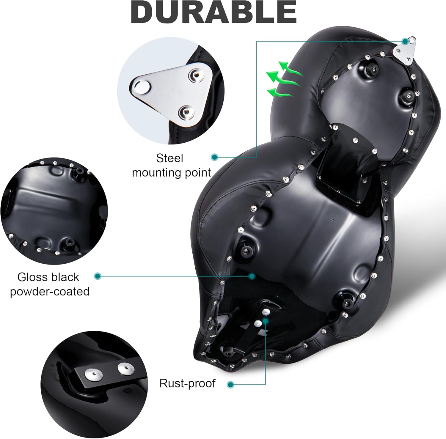 MoKitDora Touring Driver Passenger Seat One-Piece Motorcycle Seats for Harley 1997-2007 Road King FLHR/I & 2006-2007 Street Glide FLHX/I, Stripes Stitched