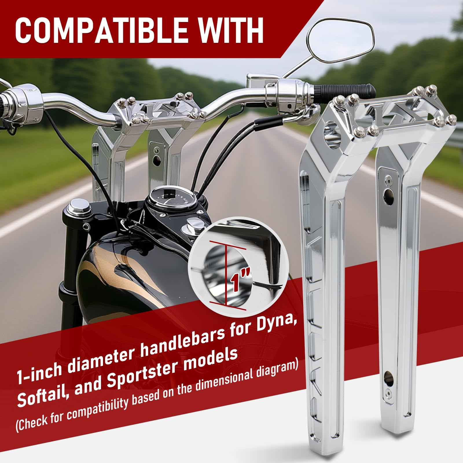 TIGERSGATE  2/8/12 Inch Cafe Racer Riser 1 Handlebar Clamp Compatible with Harley Dyna Softail Sportster