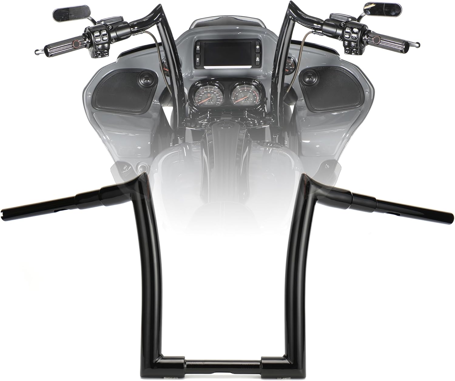 Gloss Black 1.5 inch Fat Ape Hangers 14 inch Rise Easy Wiring Handlebars for Harley 1996-2013 Road Glide & 1995-Up Road King & Softail models & Dyna Models
