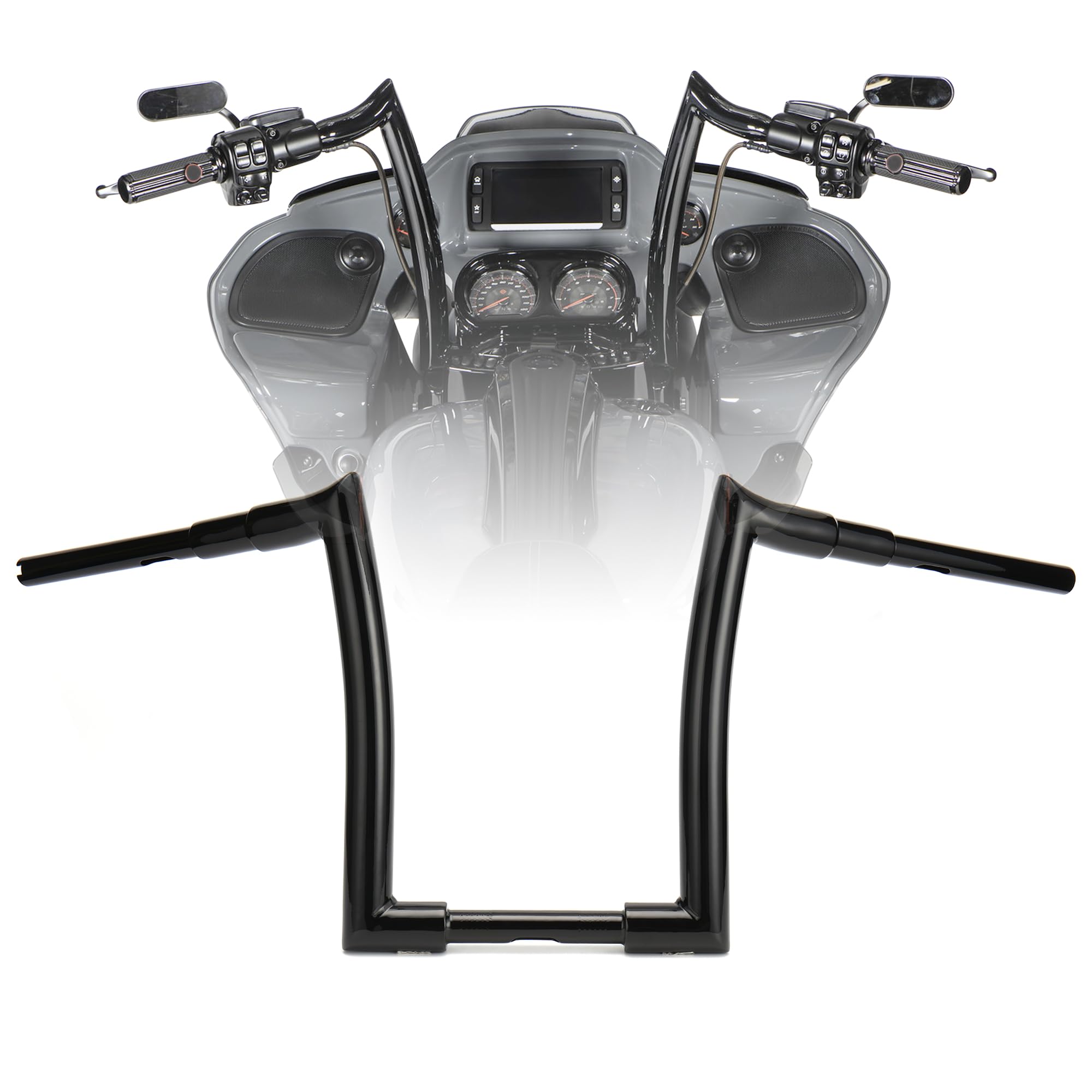 Gloss Black 1.5 inch Fat Ape Hangers 14 inch Rise Easy Wiring Handlebars for Harley 1996-2013 Road Glide & 1995-Up Road King & Softail models & Dyna Models