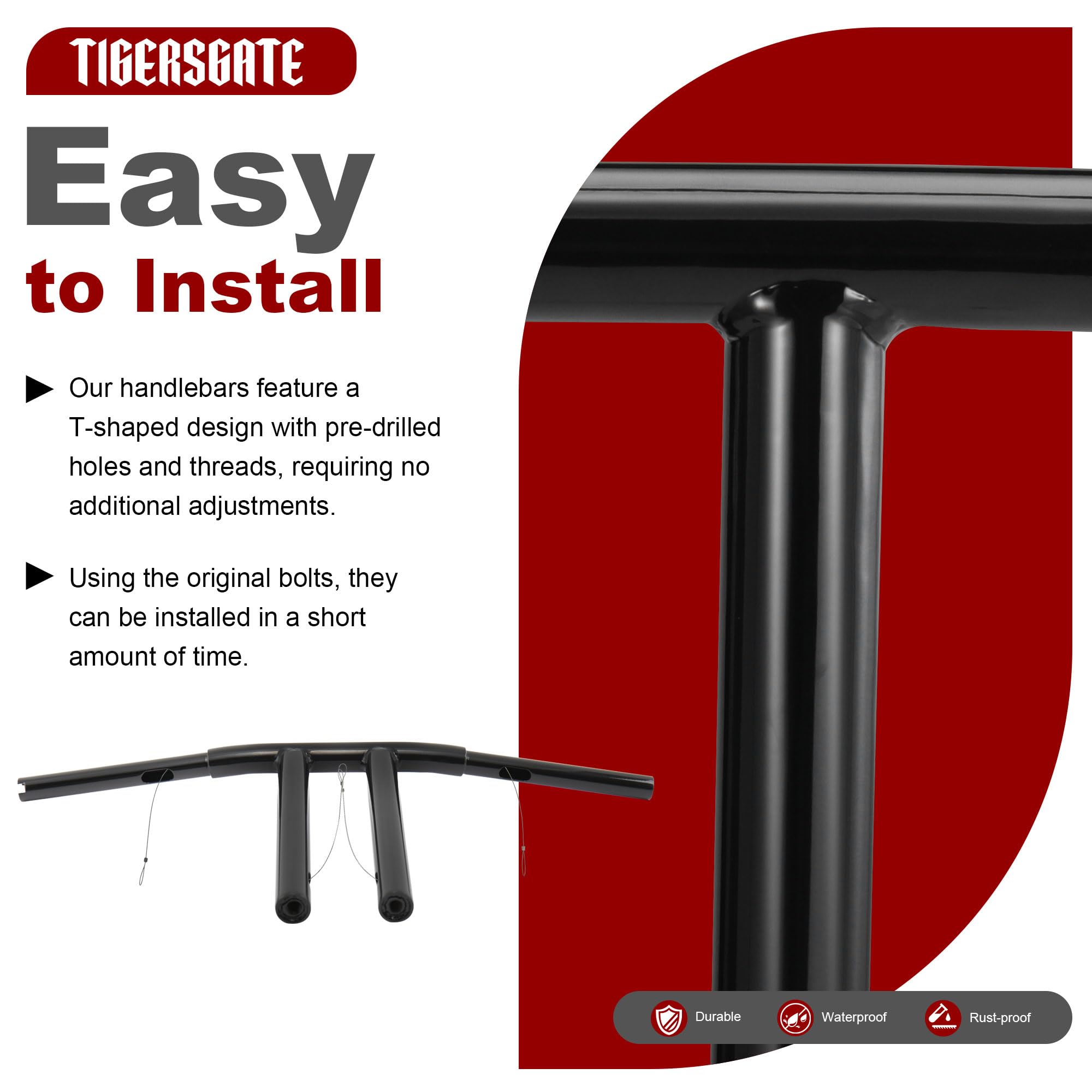 TIGERSGATE 10/12/14/16 inch Narrow T Bars handlebars for 1996-2017 Harley Sportster/Dyna/Softail