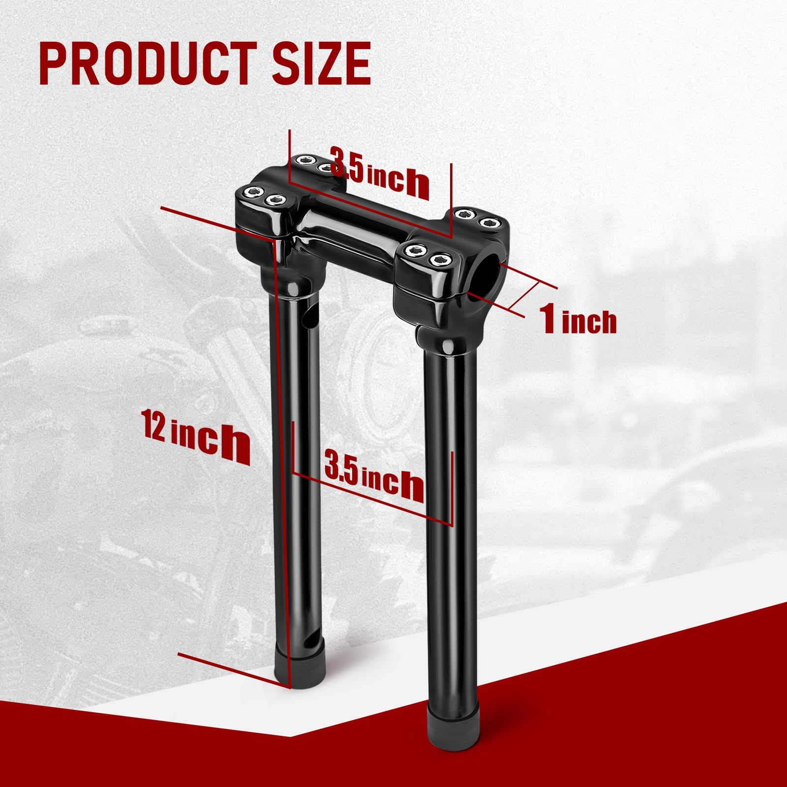 TIGERSGATE 1 inch Diameter Investment-cast steel Risers 12/14 inch Rise One-Piece Handlebar Top Clamp Kit for Dyna Softail Sportster